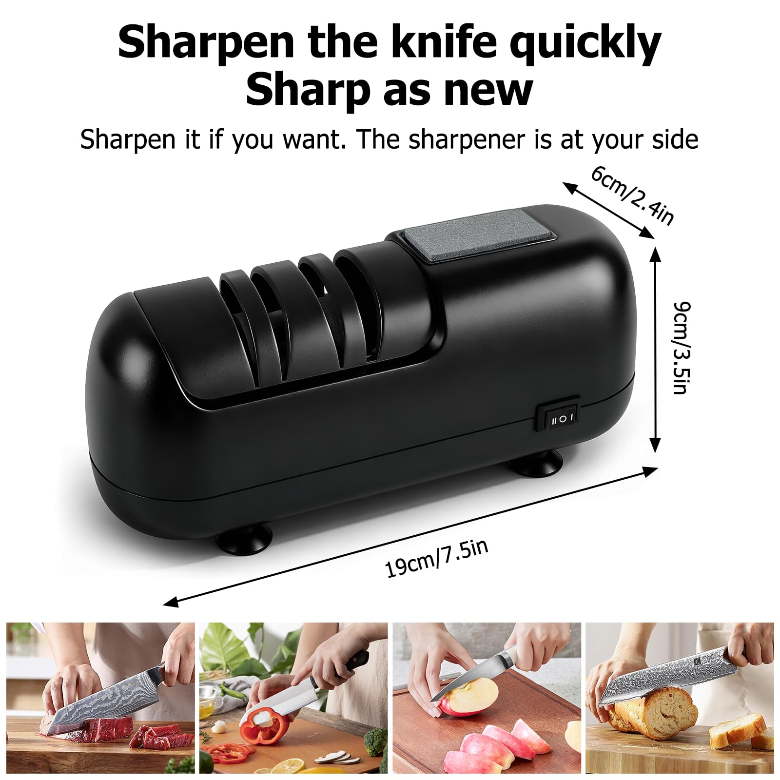 afilador cuchillos electrico, afilador de cuchillos profesional, afilador eléctrico, electric knife sharpener, adecuado para cuchillos de doble bisel y dentados, poco ruido, fácil usar - Black