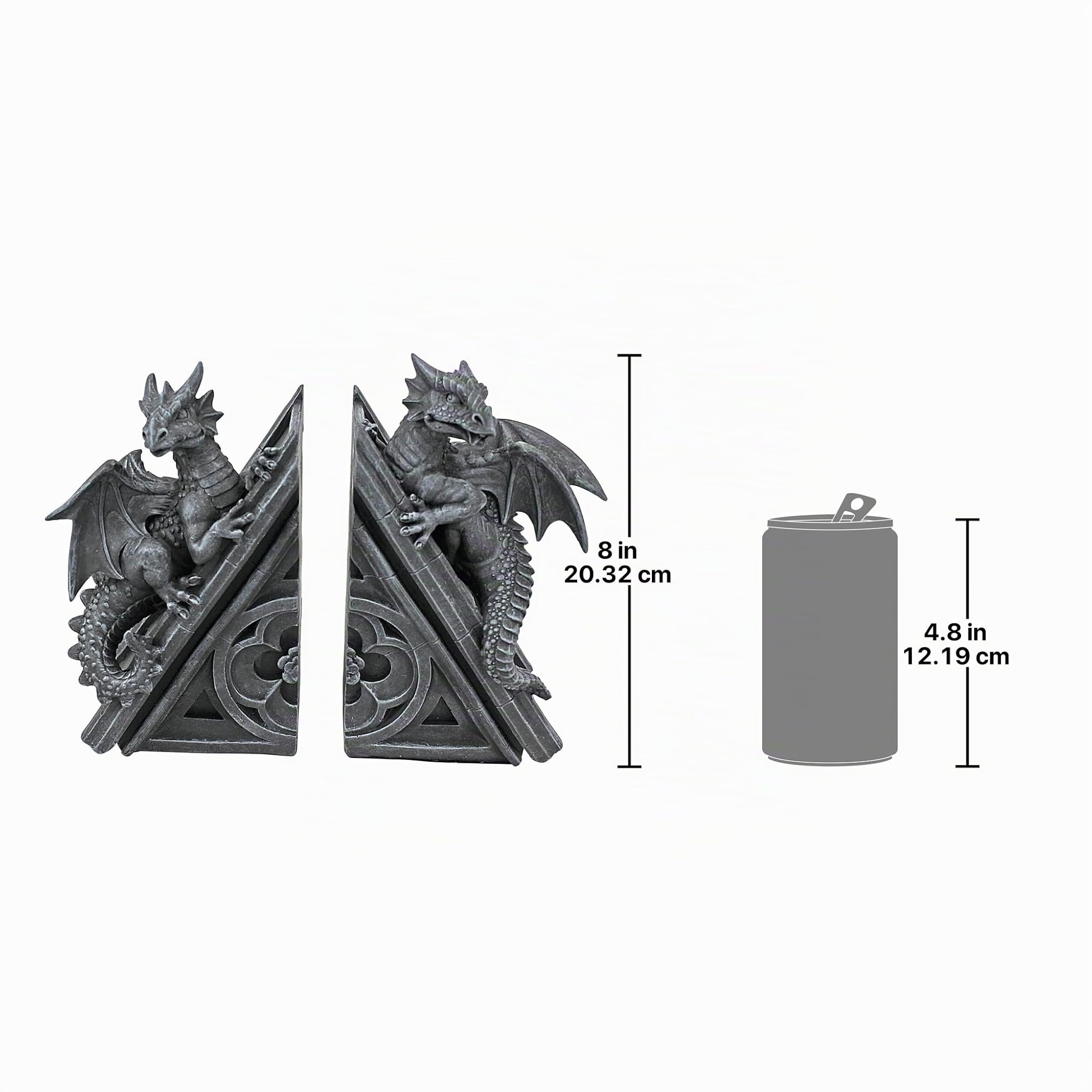 Design Toscano Decorazione in stile gotico Il Castello del Drago Statuette decorative reggilibri, poliresina, pietra grigia, 20,25 cm, confezione da due