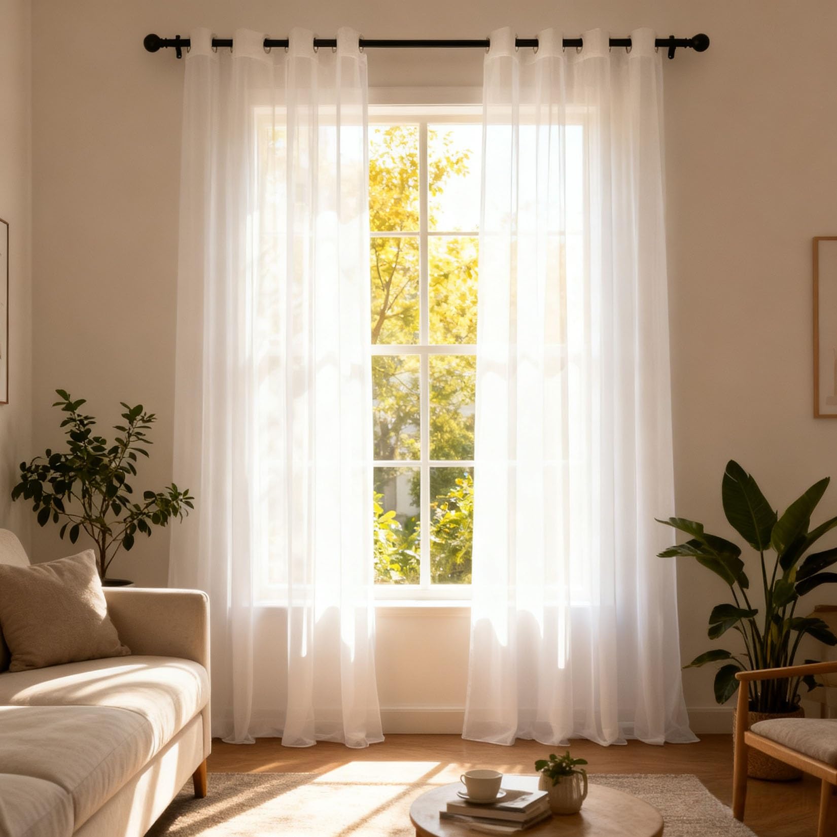 Rideau voile 250 x 270 cm blanc semi-transparent vintage doux pour salon