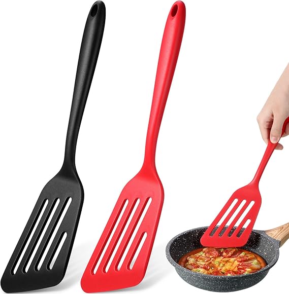 2 Pieces Silicone Slotted Fish Turner Spatula NonStick Slotted Spatula