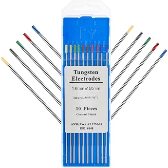 10 pieces for TIG tungsten electrodes mixed packaging 1.6 x 150 mm 2 pure tungsten green 2 x 2% cerium oxide grey 2 x 1.5% lanthanum oxide gold 2 x 2% lanthanum oxide blue