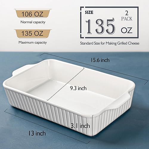 Miniatura 3 de Cacerola para horno de 9 x 13, paquete de 2 platos de cerámica para hornear, grandes y profundos, juego de cacerolas de 135 onzas con asas,