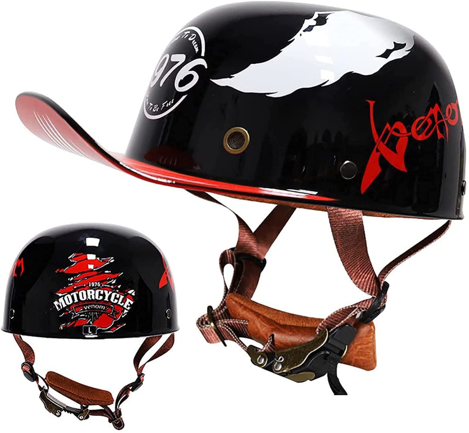 Vintage Motorhelm Baseball Cap Helm,Vintage Motorhelm Chopper Retro Halve Helm Vintage Open Helm ECE Gecertificeerde Skull Cap Heren En Dames Street Cruiser Jet Style Helm A, M=57-58CM