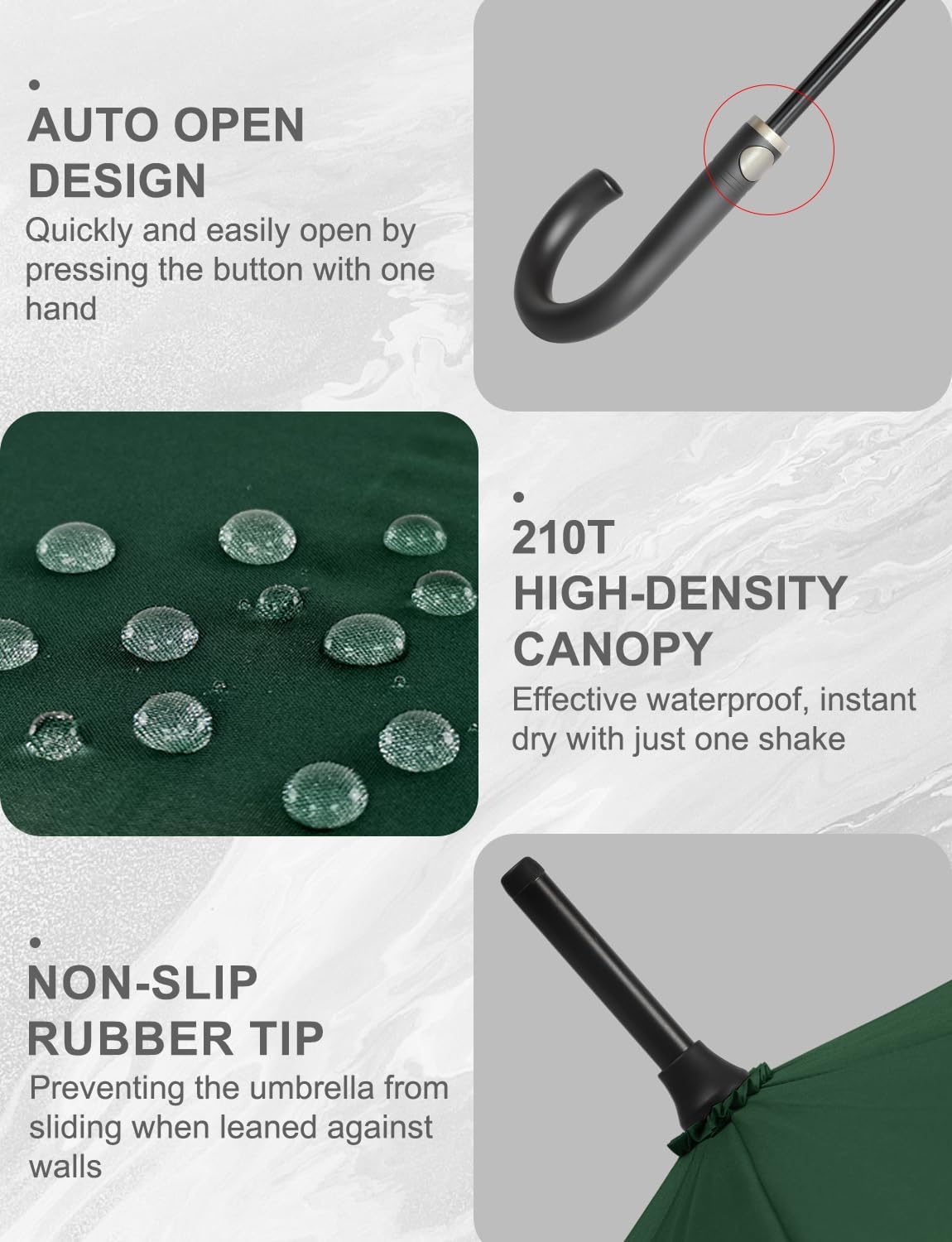 Large Stick Umbrella Windproof Automatic Open 50 Inch Umbrella with Hook Handle,Over Sized J Handle Umbrellas for Men and Women,Windproof Unbreakable Stick Rain Golf Umbrella