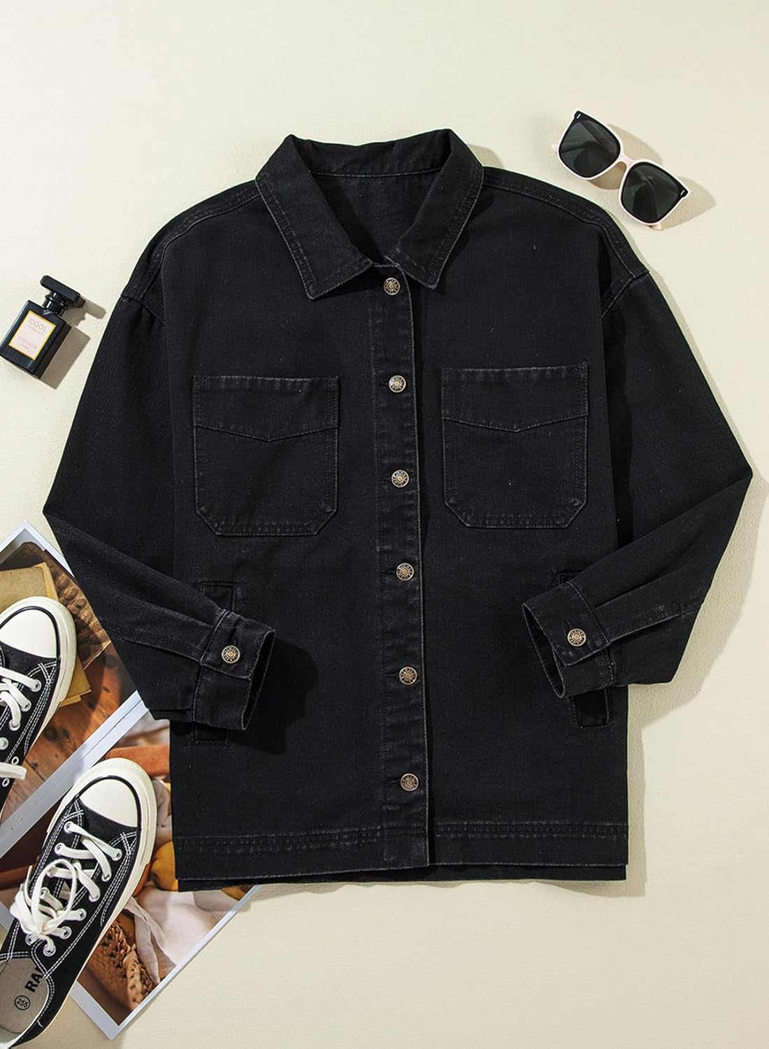 Sidefeel Women's Jean Jacket Oversized Boyfriend Button Up Long Sleeve Split Zimbaplatinum Denim Jackets - Image 4