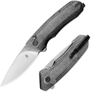 Kizer Folding Pocket Knife 3.41 Inch 154CM Steel Drop Point Flat Edge Blade Micarta Handle Small EDC Knife with Pocket Clip, Flipper knife for Men Women, Sharp Camping Survival Hiking Knives, V3602C1 - Kizer