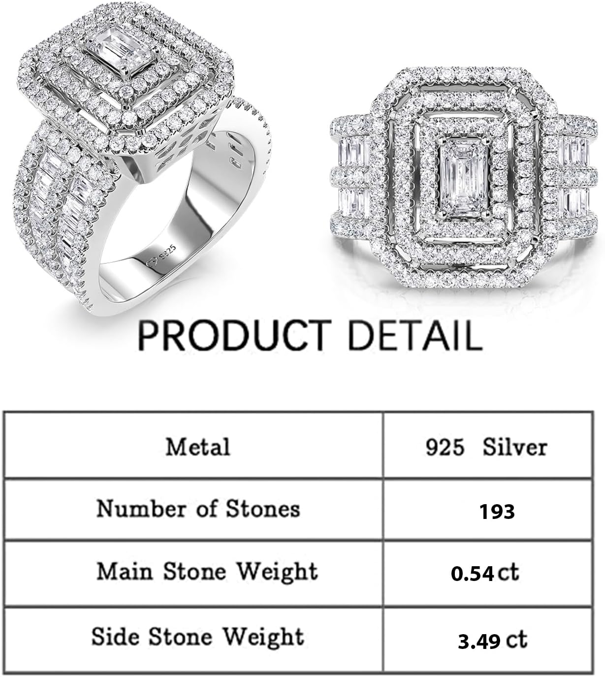 Jeulia Vintage Radiant Cut Engagement Ring for Women;925 Sterling Silver Multi Level Halo Diamond Wedding Ring Band CZ Anniversary Promise Rings for Her with Jewelry Gift Box
