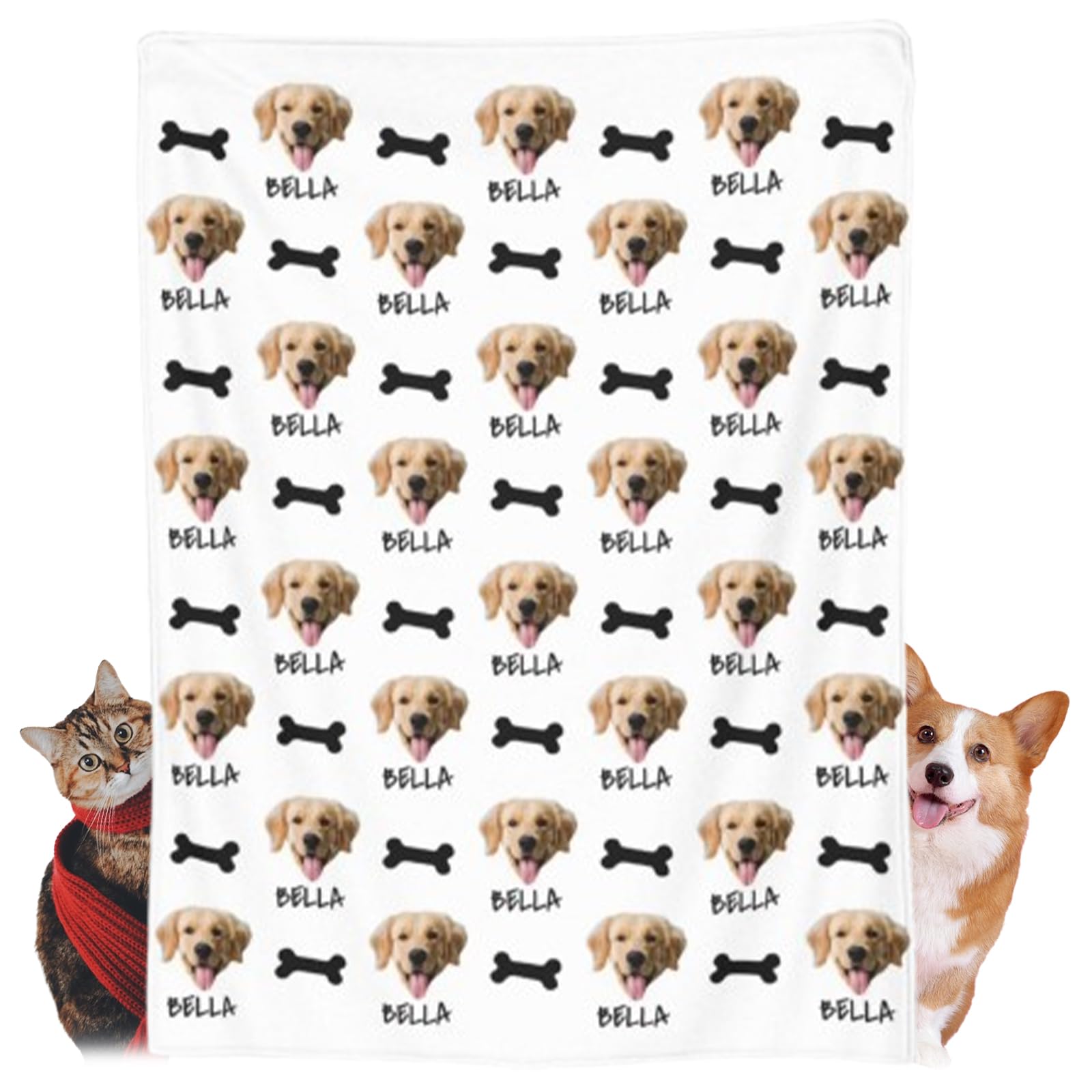 Naispanda Personalised Blanket for Adults, Personalised Blanket with Face Photo, Custom Blanket with Dog Photo and Name, Custom Blanket, Personalised Face Blanket, Gifts for Girl Boy Pet Friend