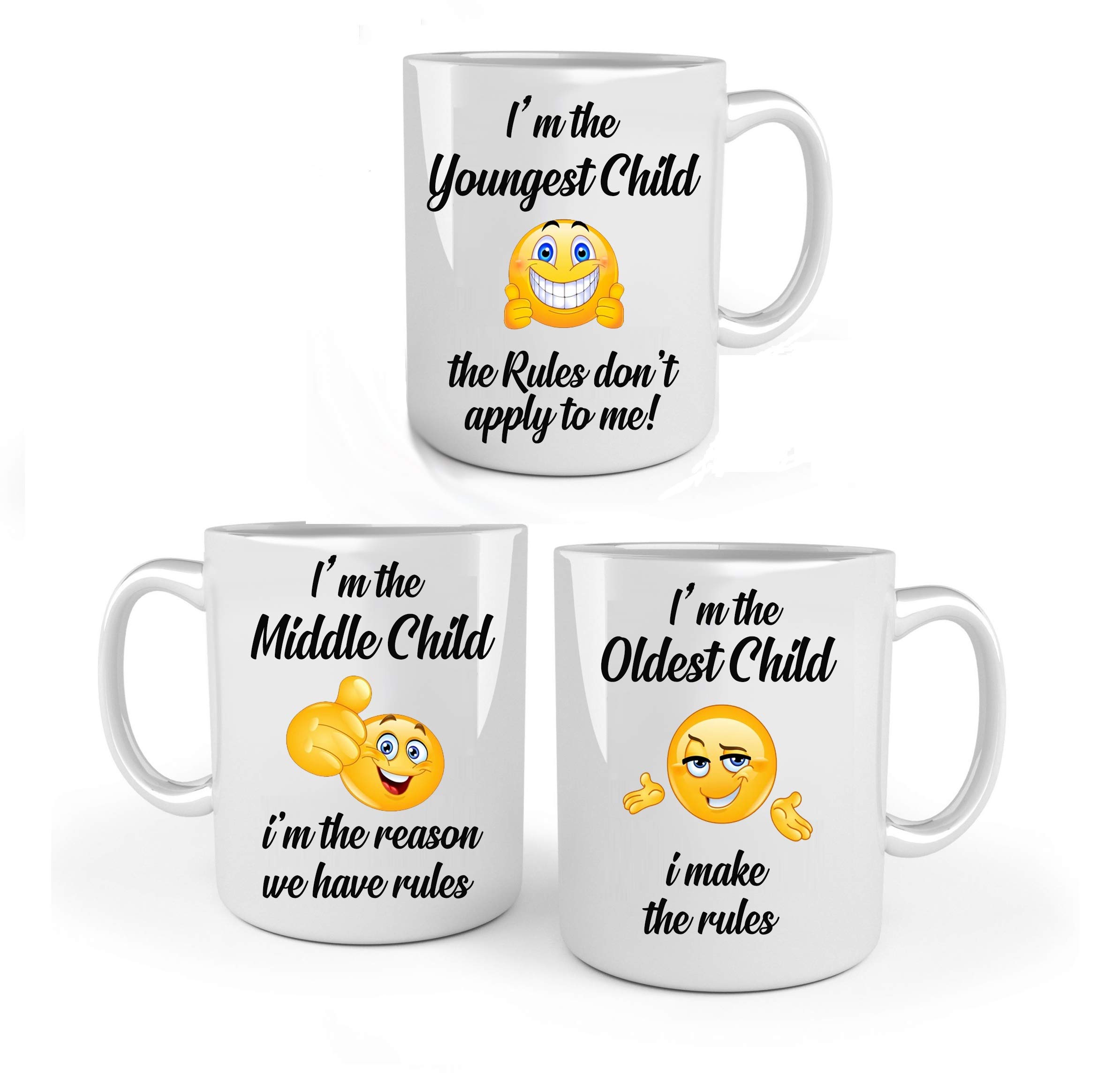 3 Mugs Set Family Siblings I'm The Youngest Middle Oldest Child Rules Mugs