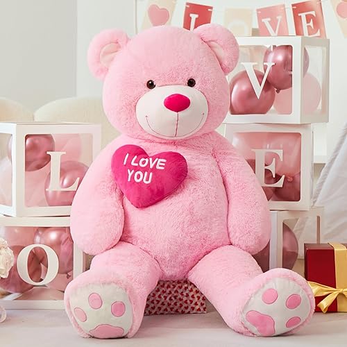 Miniatura 109 de Oso de peluche gigante de 52 pulgadas, animal de peluche grande con corazón, oso de peluche marrón grande para niños, regalo de San Valentín