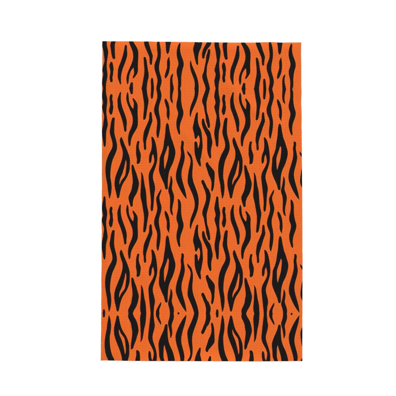 Xxahnbm Black Tiger Stripes Orange Pattern Print Waffle Kitchen Towel,Absorbent Hand Towel