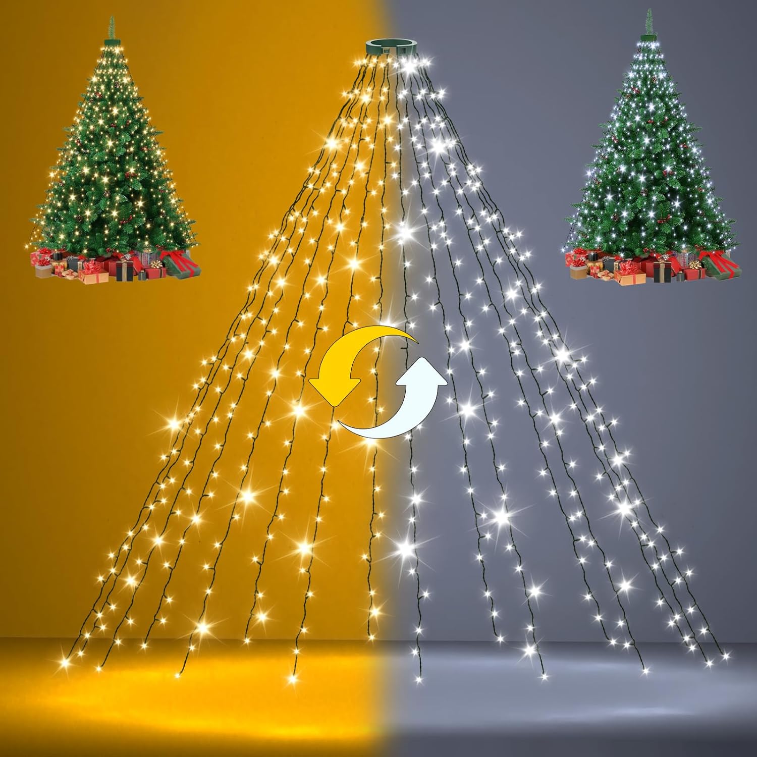 Christmas Tree Lights with Remote, 9.8ft 592LED Christmas Lights Color Changing 16 Lines Warm White & MultiColor 11 Modes Dimmable Timer Memory Function Waterproof for 8-10ft Tree Indoor Outdoor Decor