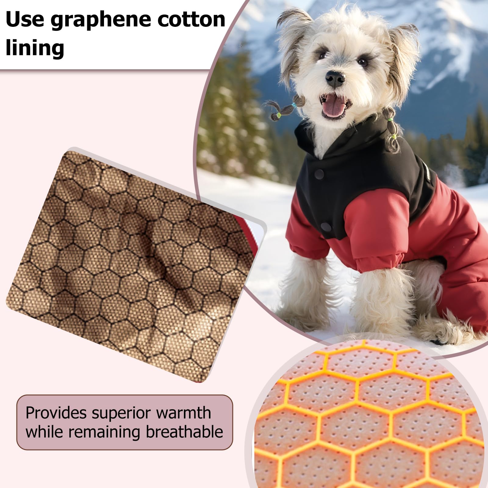 Winter-Hundemantel mit Stehkragen, winddicht, wasserdicht, warme Hundejacke für kaltes Wetter, vierbeiniger Haustier-Schneeanzug (Beige, M)