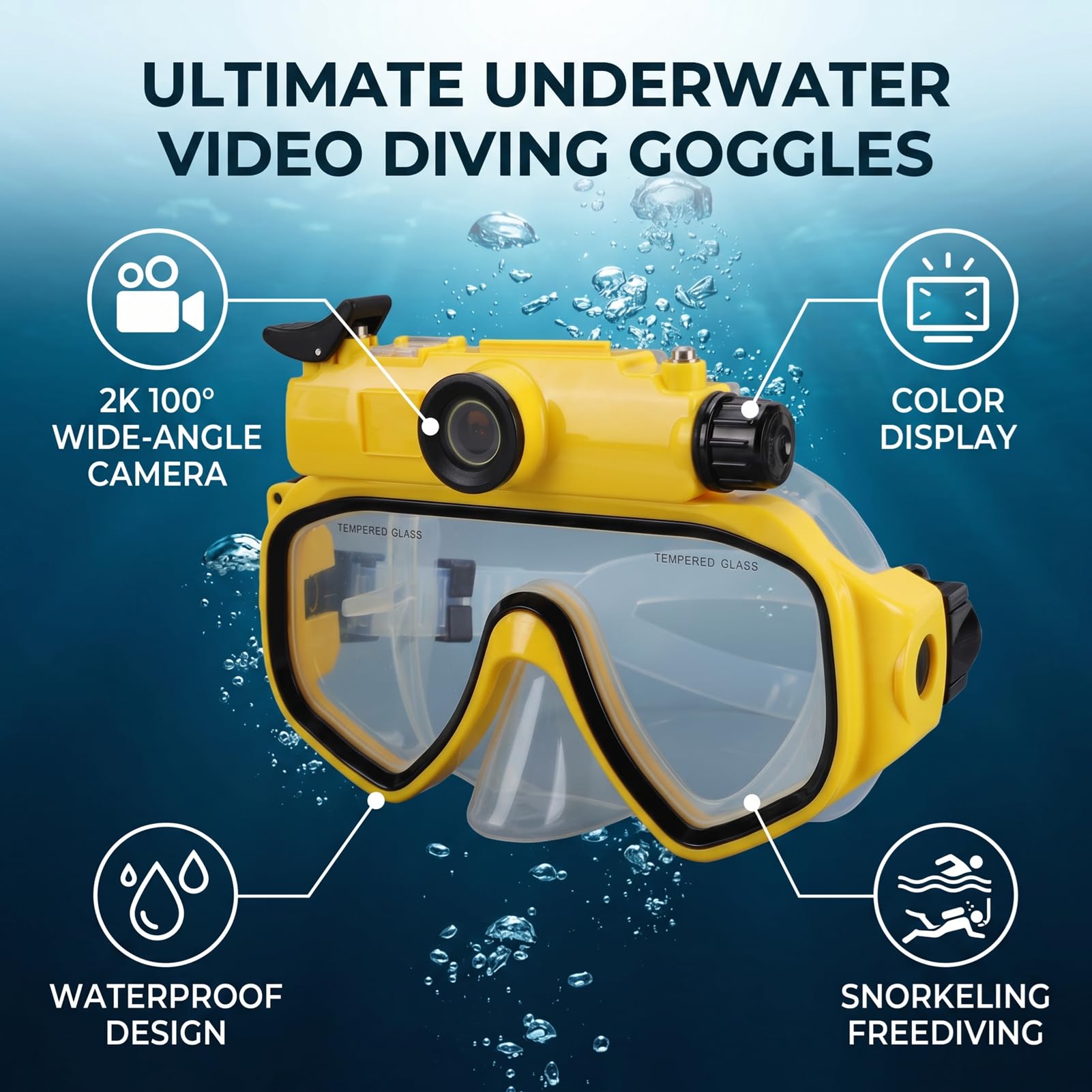 Tangxi 2026Nuovi Occhialini da Sub con Fotocamera 2K, Occhialini Impermeabili da 49,2 Piedi con Display a Colori della Fotocamera Grandangolare da 100°, per lo Snorkeling, L'apnea, il