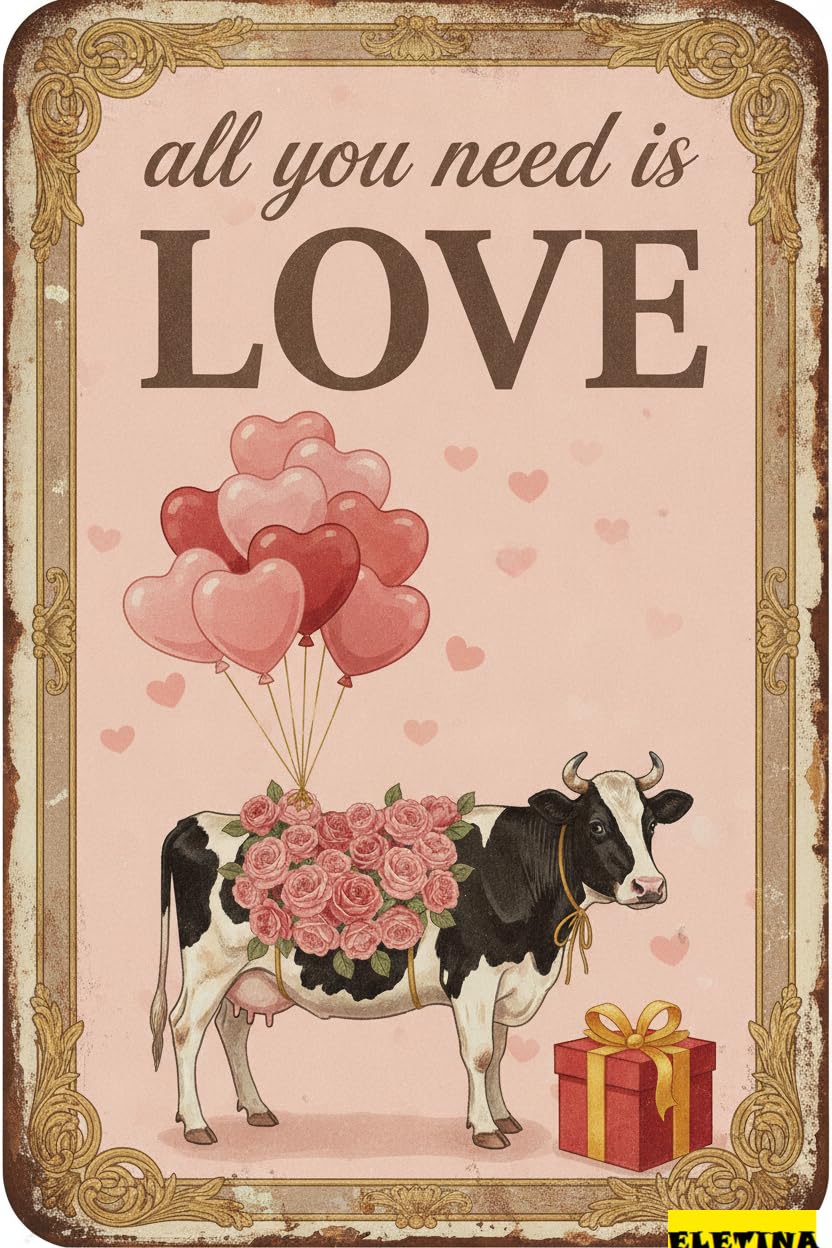All You Need Is Love Farm Cattle Tin Sign, 8x12 Inch