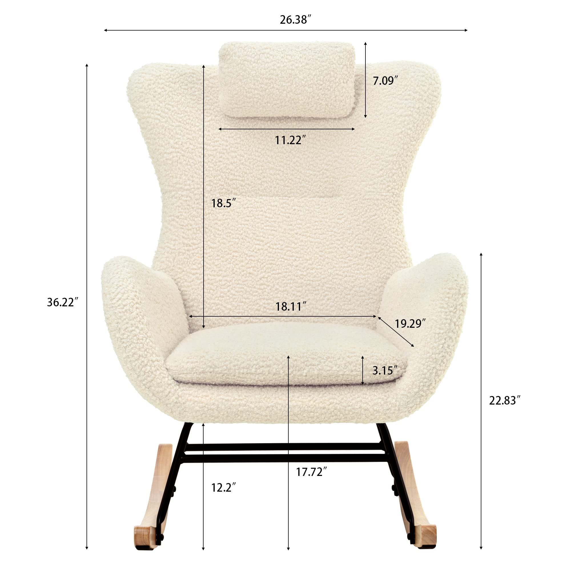 aphrophina Comfy Teddy Upholstered Rocking Chair for Nursery, Adjustable Headrest and Side Pocket, Ergonomic Design, Beige