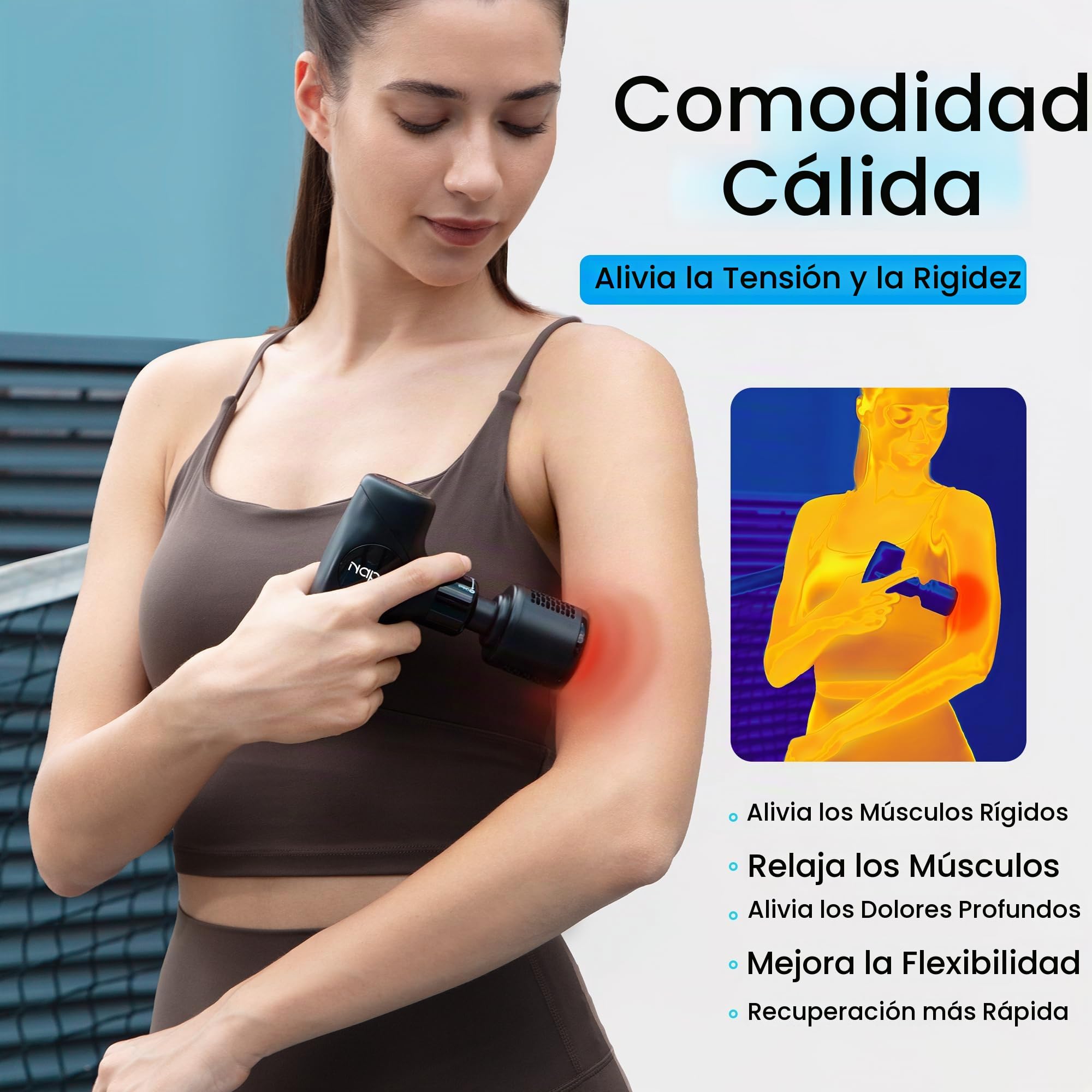 Pistola de Masaje Muscular Calor y frío,NAPRE Mini Pistola Masaje Massage Gun con Mango Desmontable,5 Cabezales y Silencioso,Pistola Masajeadora Muscular Cervical y Espalda–Regalo Para Hombre,Mujer
