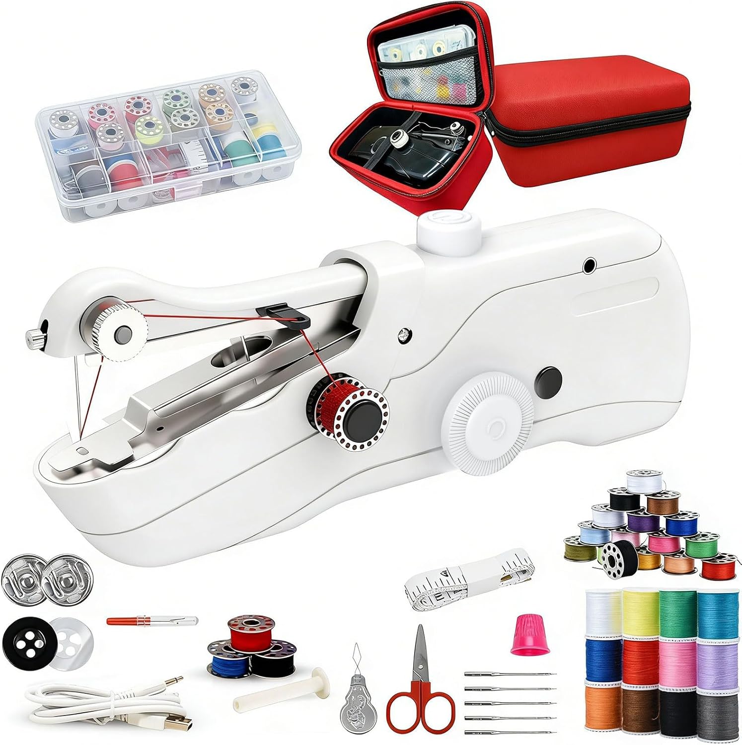 Handheld Sewing Machine,Small Sewing Machine for Quick Stitching,Electronic Portable Mini Sewing Machine for Beginners with Sewing Kit and Storage Case,Perfect for Adults & Travel (Black-06)