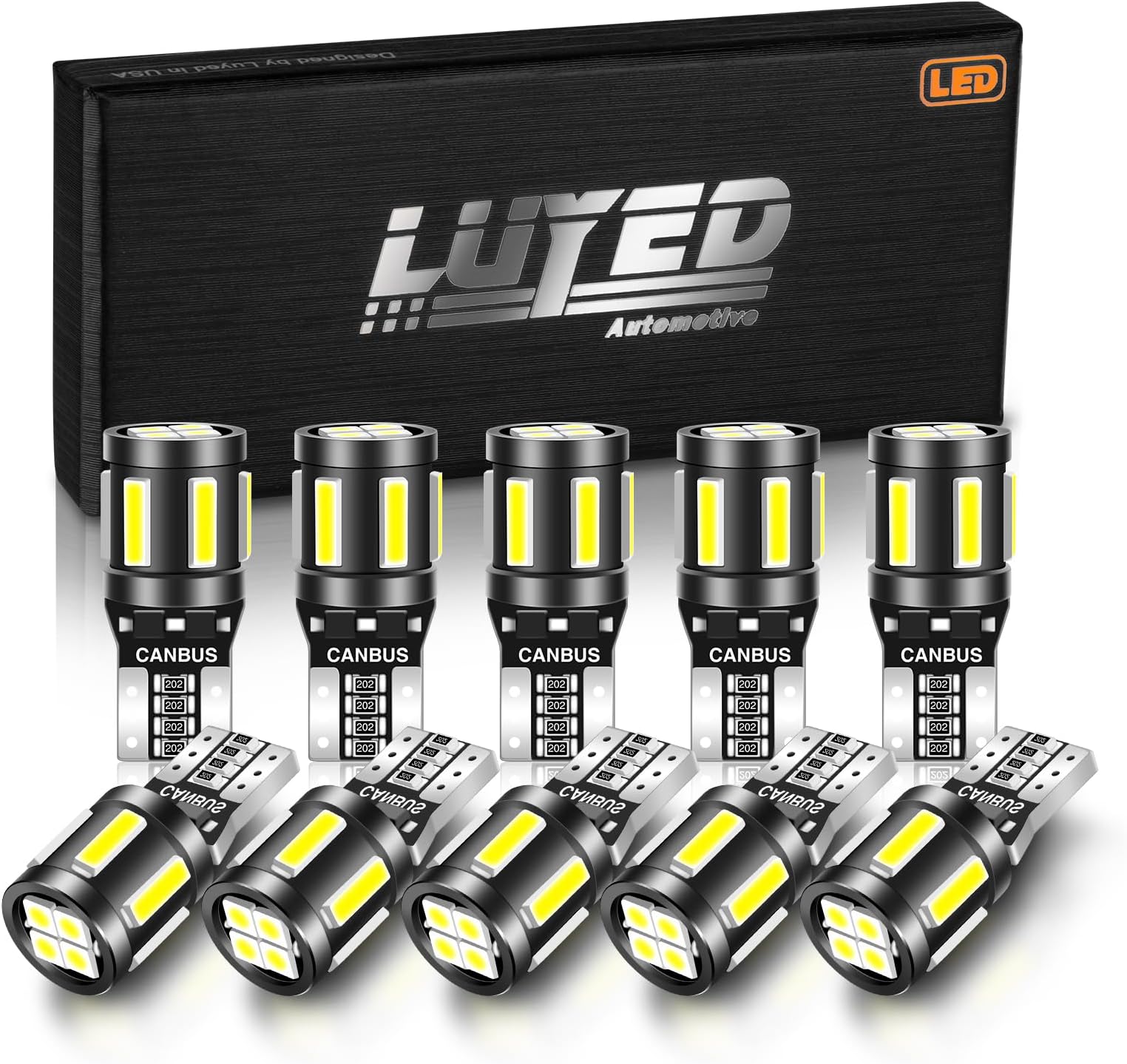 LUYED 194 168 T10 LED Bulbs Xenon White Super Bright 7020&3030 10-EX Chipsets Canbus Error Free W5W 2825 LED Lights for Car Dome Map Door Courtesy License Plate Lights,Pack of 10