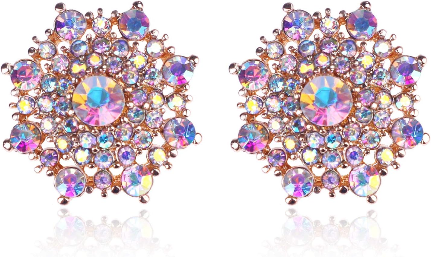 Clip On Crystal Earrings for Women - PeriFairy Halo Snowflake Geometric Rhinestone Statement Non Pierced Earrings Jewelry