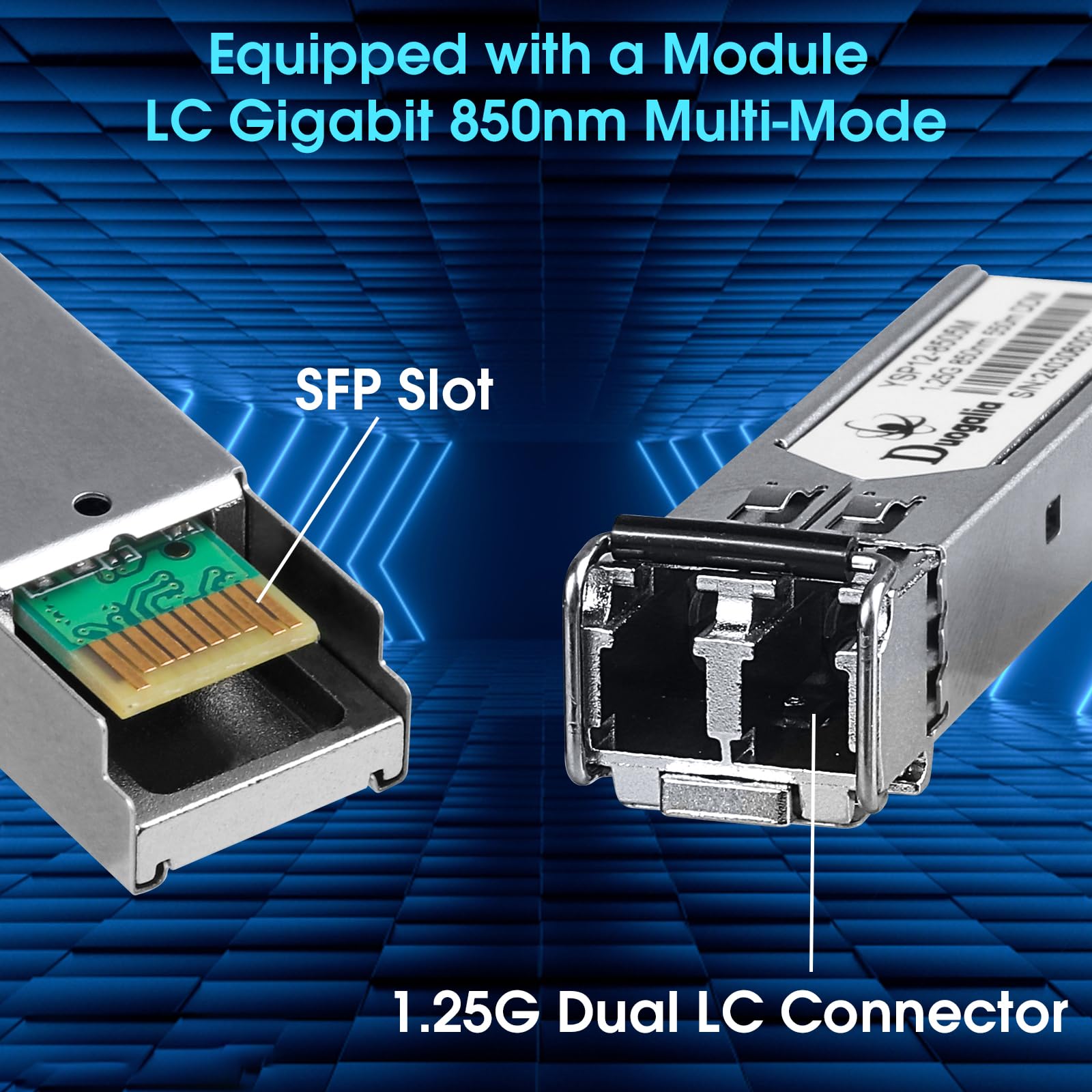 Convertisseur de média fibre vers Ethernet avec module SFP LC multimode Gigabit, 1,25 G SFP vers 10/100/1000 M RJ45, MMF, 850 nm, jusqu'à 550 m