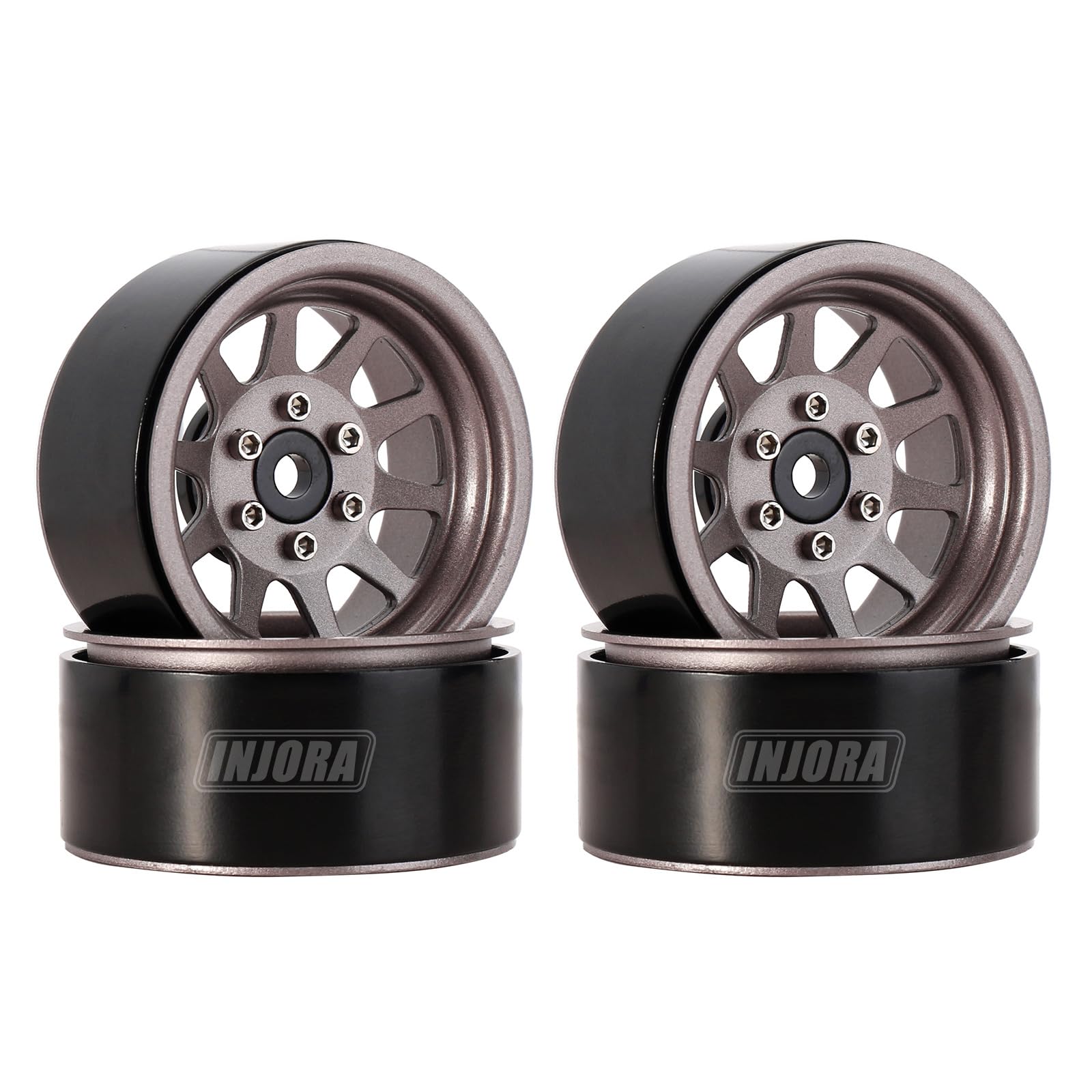 INJORA 1.9 Beadlock Wheel Rims for 1:10 RC Crawler Axial SCX10 Pro SCX10 III TRX4 VS4-10 Redcat Gen 8 7 Pro Enduro,Metal Alloy,107g/pcs (Grey)
