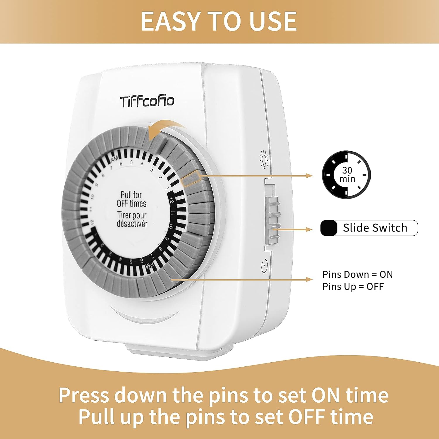 TiFFCOFiO Indoor Mechanical Timers for Electrical Outlets, 2 Prong Plug in Outlet Timer, Daily Repeating Light Timer for Indoor Lights, ETL Listed, 2 Pack : Tools & Home Improvement