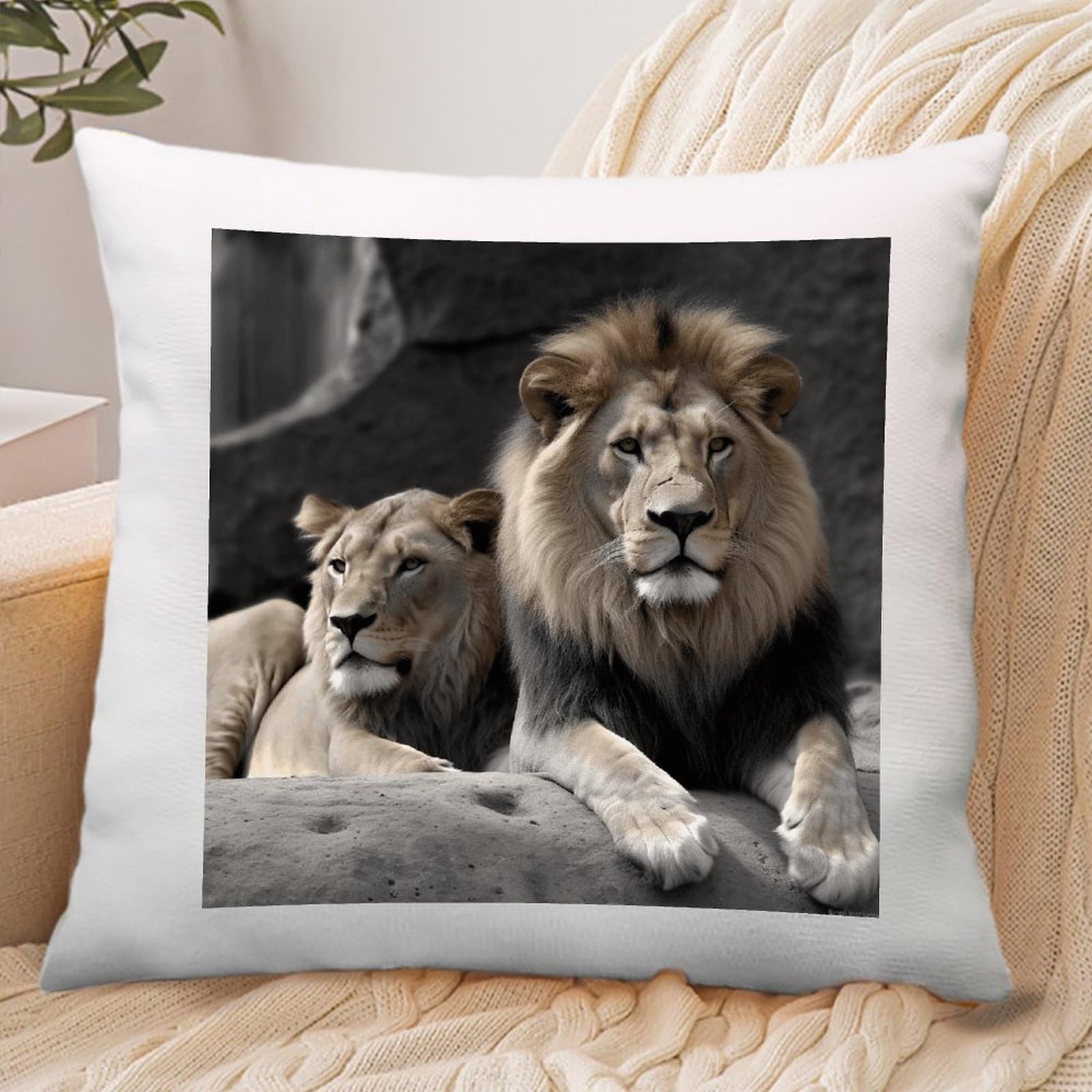 VstaDank Male and Female Lions Throw Pillow Covers Square Cushion Cases with Zipper Soft Cotton and Linen Pillowcase Luxury Cozy Pillows Shams Lumbar Pillow Shells for All Seasons
