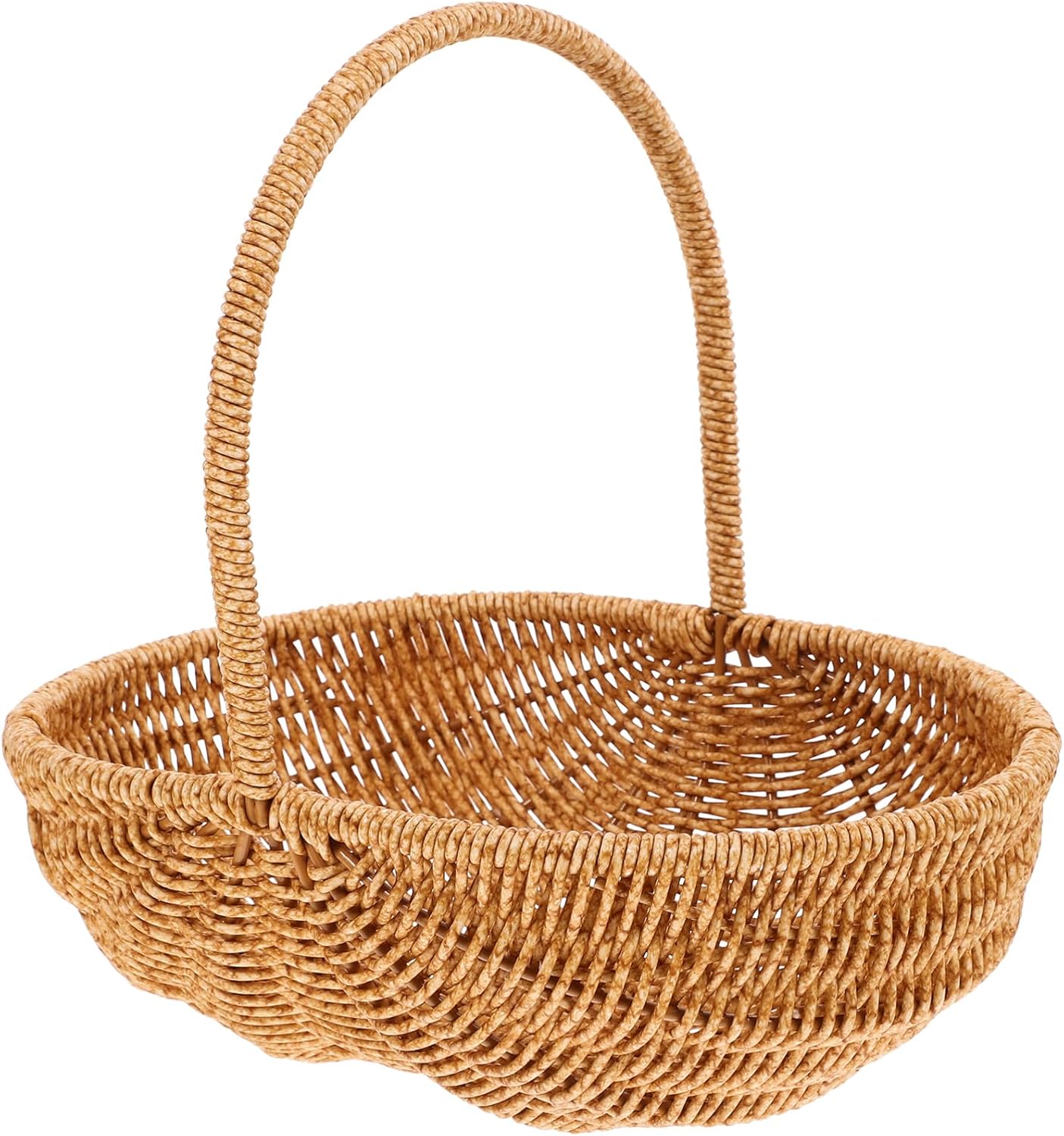 Easter Basket with Handle, Imitation Rattan Picnic Basket for Egg Hunt Party Decor, Rustic Storage Holder for Home Organization Fruits Vegetables, Hand-Wrapped Gift Container for Spring Celebrations