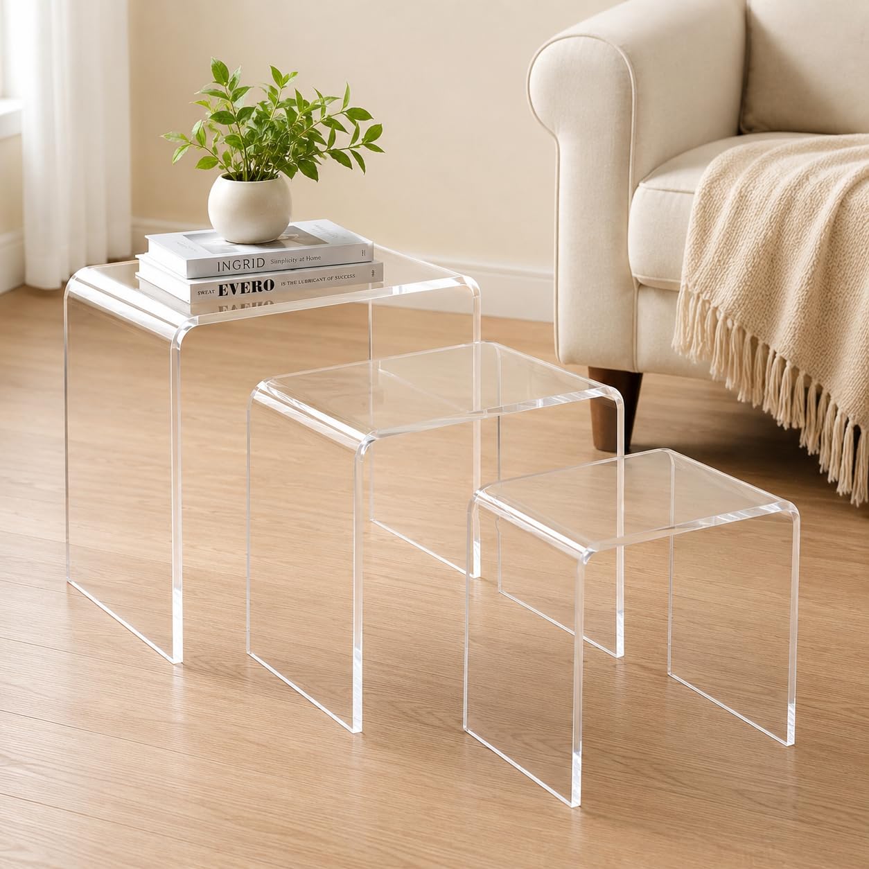 Tritthocker aus Acryl, Duschhocker Badhocker, 12 mm stark | rutschfester Transparenter Fußhocker für Kinder und Erwachsene, bis 113 kg, 42x40x29cm