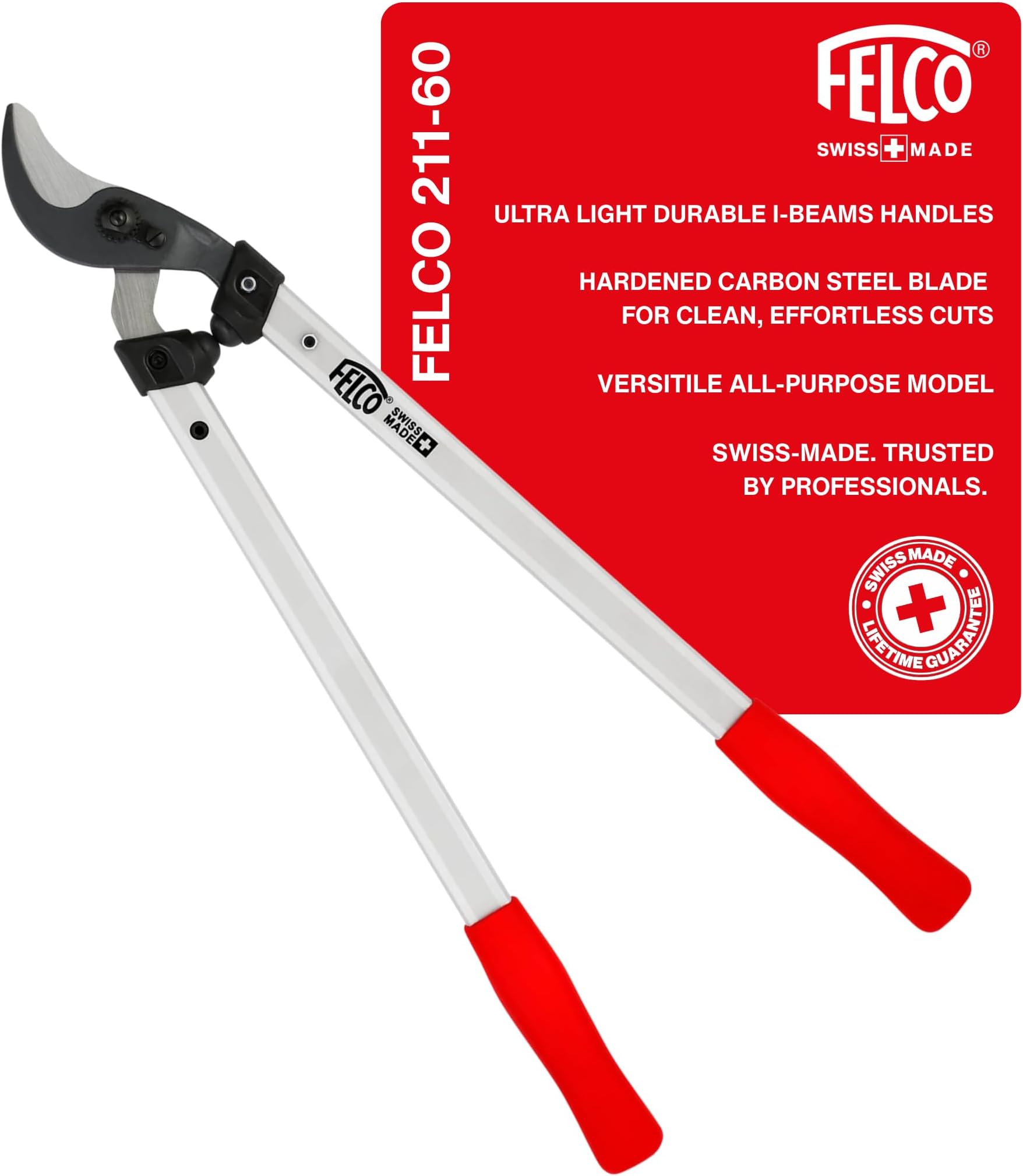 FELCO F211-60 Swiss Made Loppers for Gardening – 24" Lightweight Precision Loppers for Tree Trimming | Tree Branch Cutters | Tree Trimmer Tool with Curved Bypass Blade | I-Beam Handles | Landscape