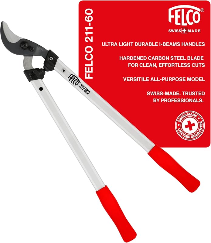 F211-60 Cortadores suizos para jardinería – Cortadores de precisión ligeros de 24"para recortar árboles | Cortadores de ramas de árboles | Herramienta recortadora de árboles con cuchilla de derivación curva | Mangos de viga en I | Paisajismo