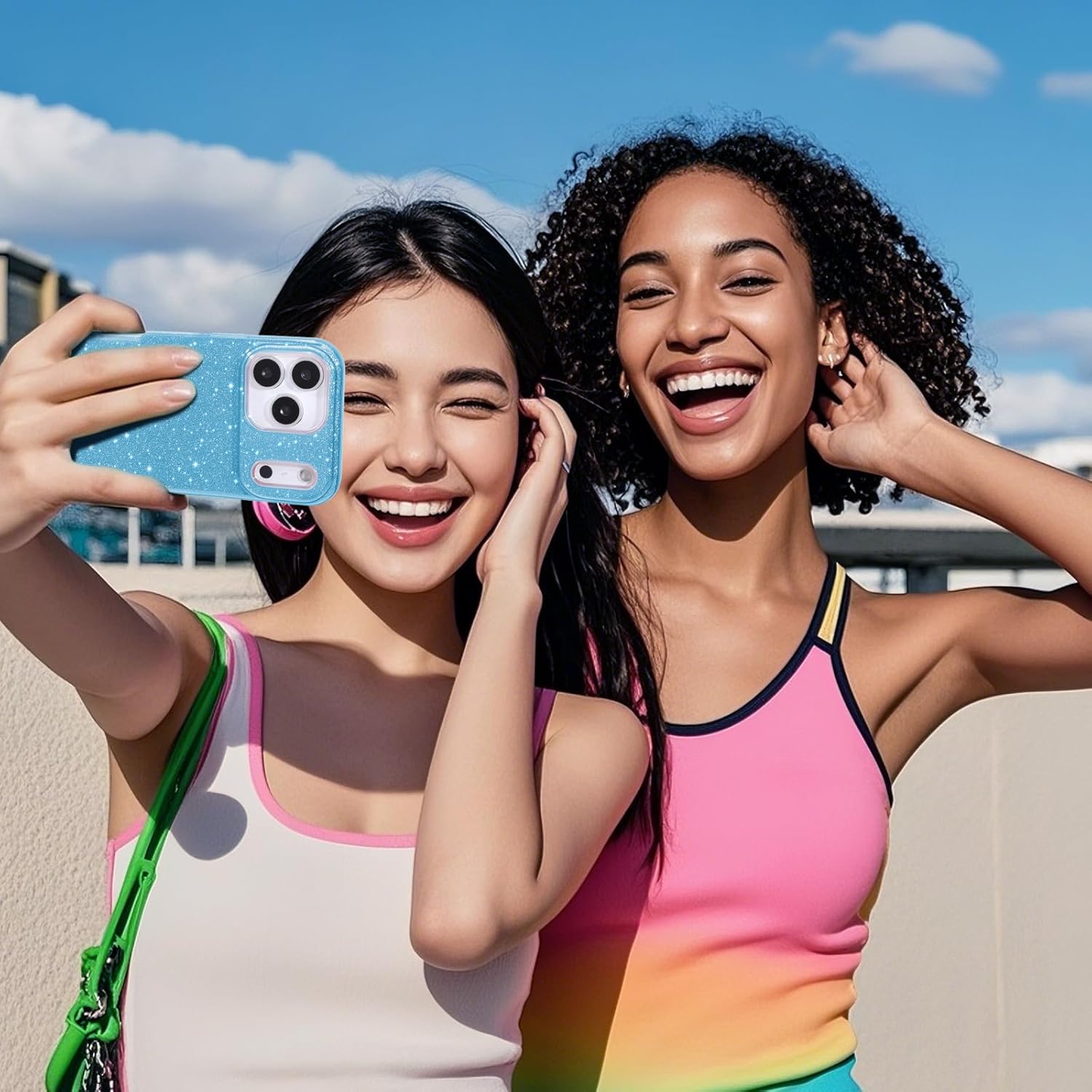 MATEPROX Compatible with iPhone 17 Pro Case 6.3'' [2025], Glitter Bling Trendy Sparkle Protective 3-Layer Shockproof Anti-Scratch Cover for Girls Women -Blue - Image 6