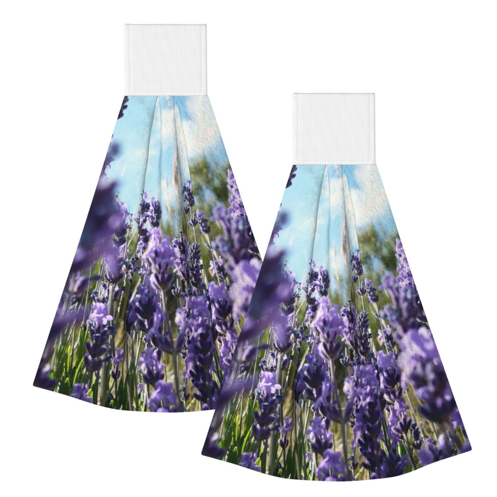DOPKLNA Lavender, 2 Pcs Hanging Coral Fiber Hand Towels for Bathroom, Absorbent Kitchen Towels