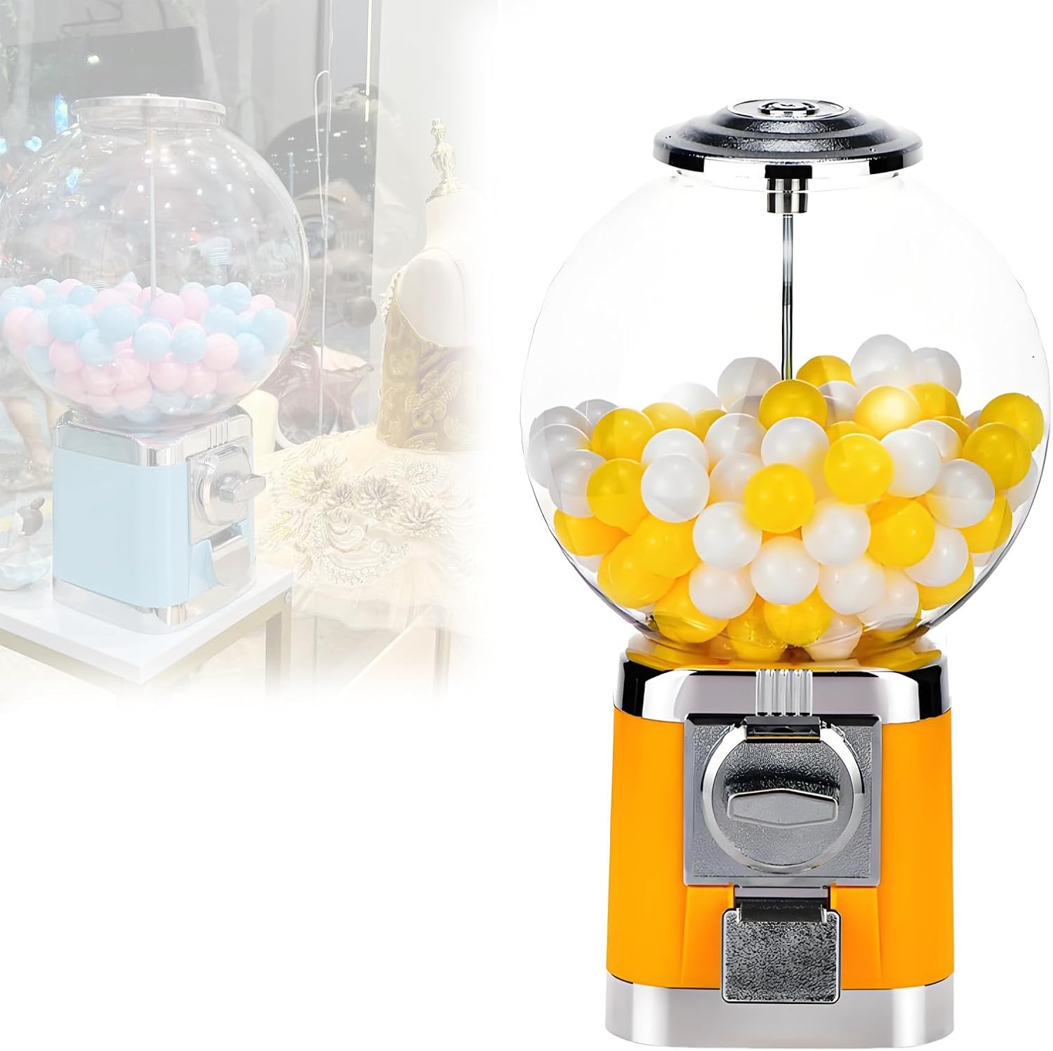 Yellow Bulk Gumball Vending Machine with Key - Perfect for Shopping Malls, Retail Stores, and Entertainment Venues Candy Dispenser for Kids and Adults