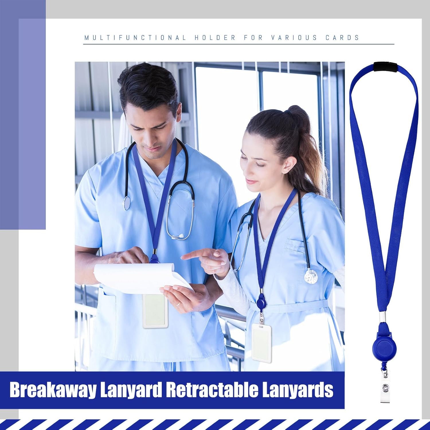 Windyun 120 Pcs Breakaway Lanyard with Safety ID Bulk Retractable Lanyards Flat Neck Straps (Blue)