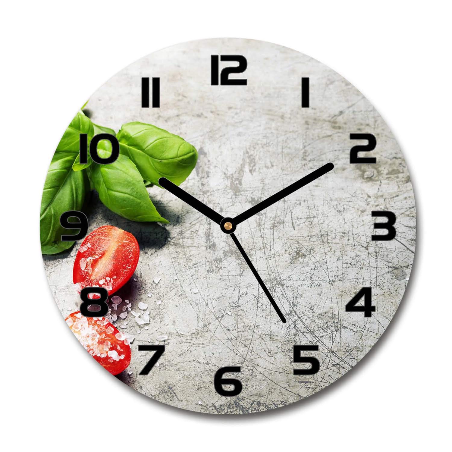 Horloge en Verre 60x60cm Tulup Tomates et Basilic avec Aiguilles Noires