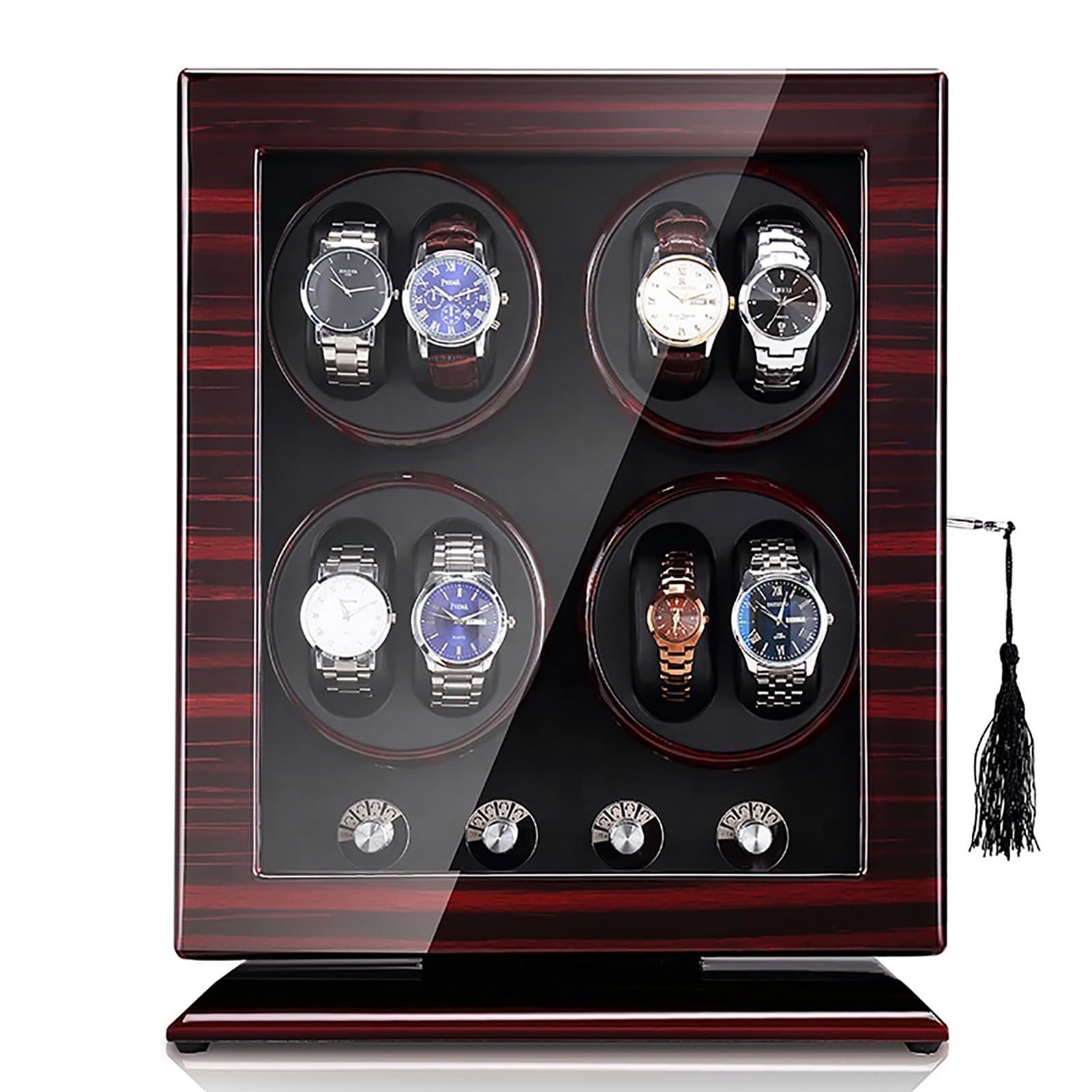 MYUYEE Automatic Watch Winder Box For 4 Watches Wooden Self Winding Mechanical Watch Box 4 Rotation Modes Watches Rotation Storage Case Display Box With Quiet Motor (C)
