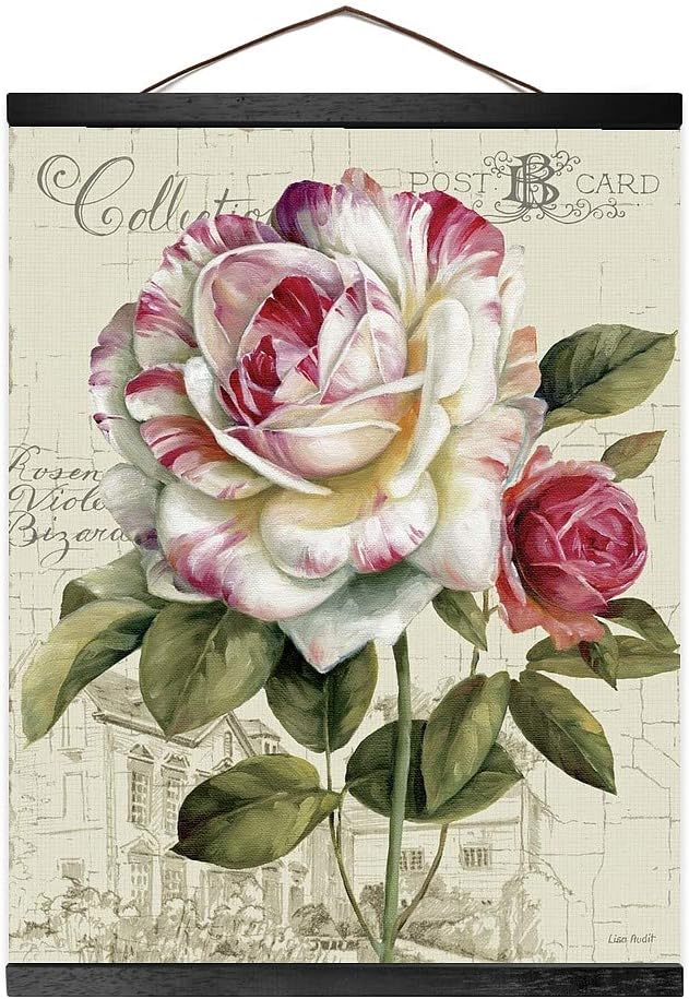 Garden View III - Rose Hanging Poster Canvas Print Ready to Hang, Rose Wall Decor, 16"x20"