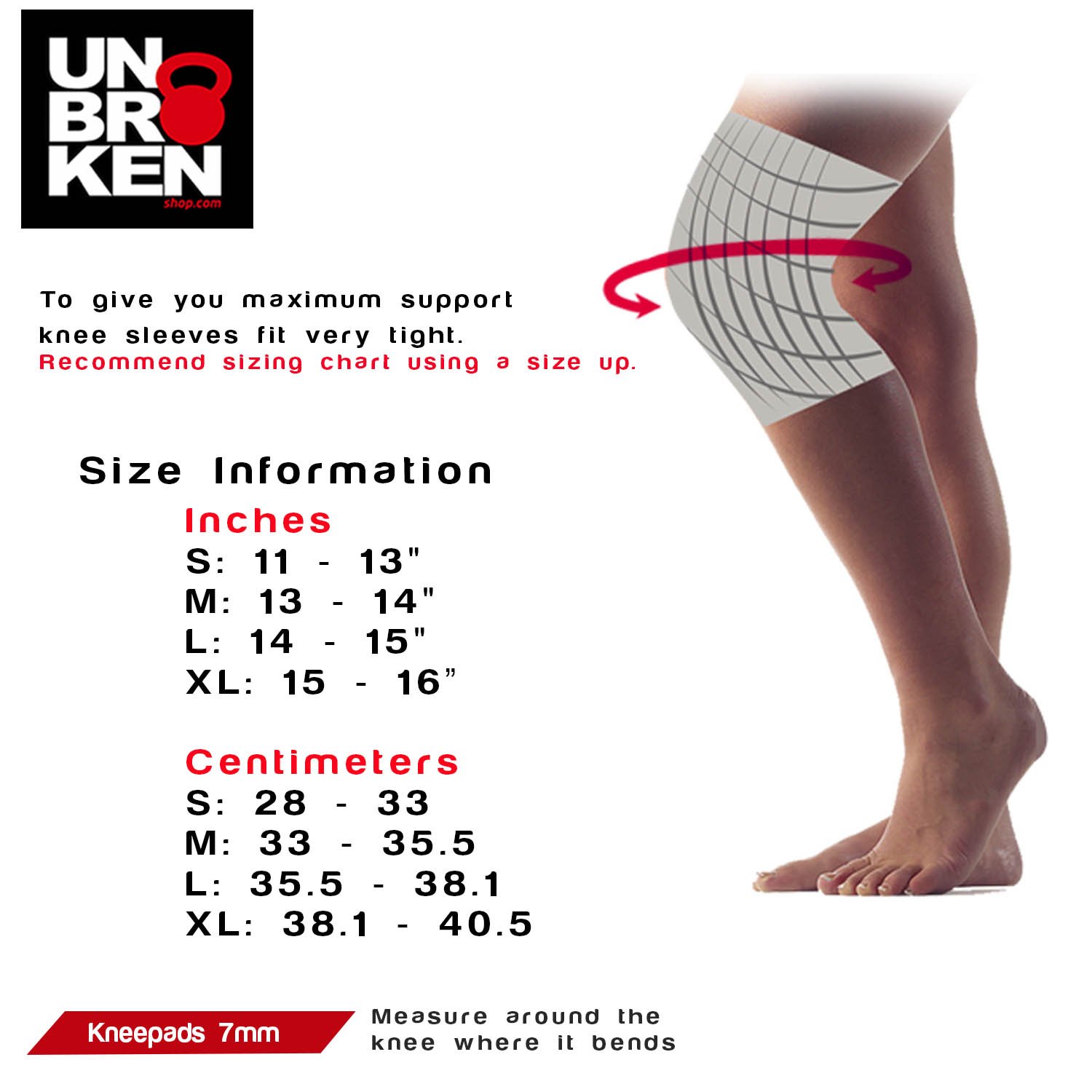 Unbrokenshop.com Reversible 7mm Knee Sleeve for Weightlifting, Strongman, Cross Fit, Cycling, Cardio - Kneecap Stability - Maximum Comfortable Support and Compression, (2 Sleeves) [M]