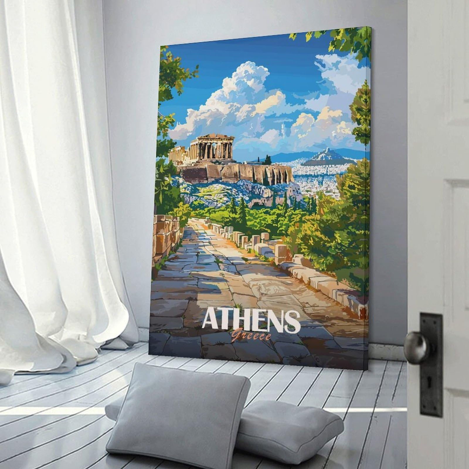 Junmoney Wall Picture Print Athens, Greece Travel (2), 24x36inch(60x90cm), for Living Room, Bedroom Or Apartment Walls, A Home Accent with Warm Character