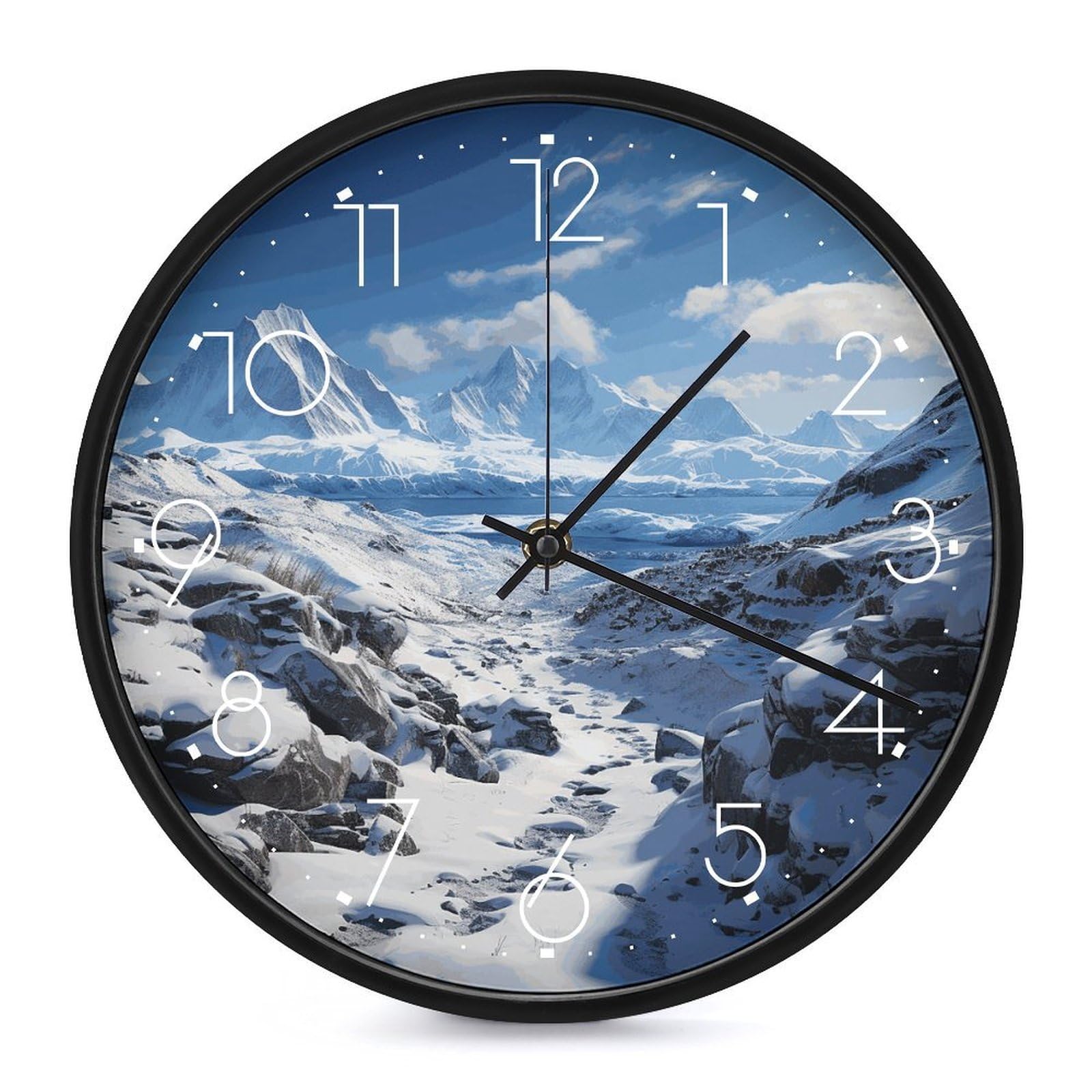 Horloge murale montagnes enneigées 25,4 cm pour salon et bureau