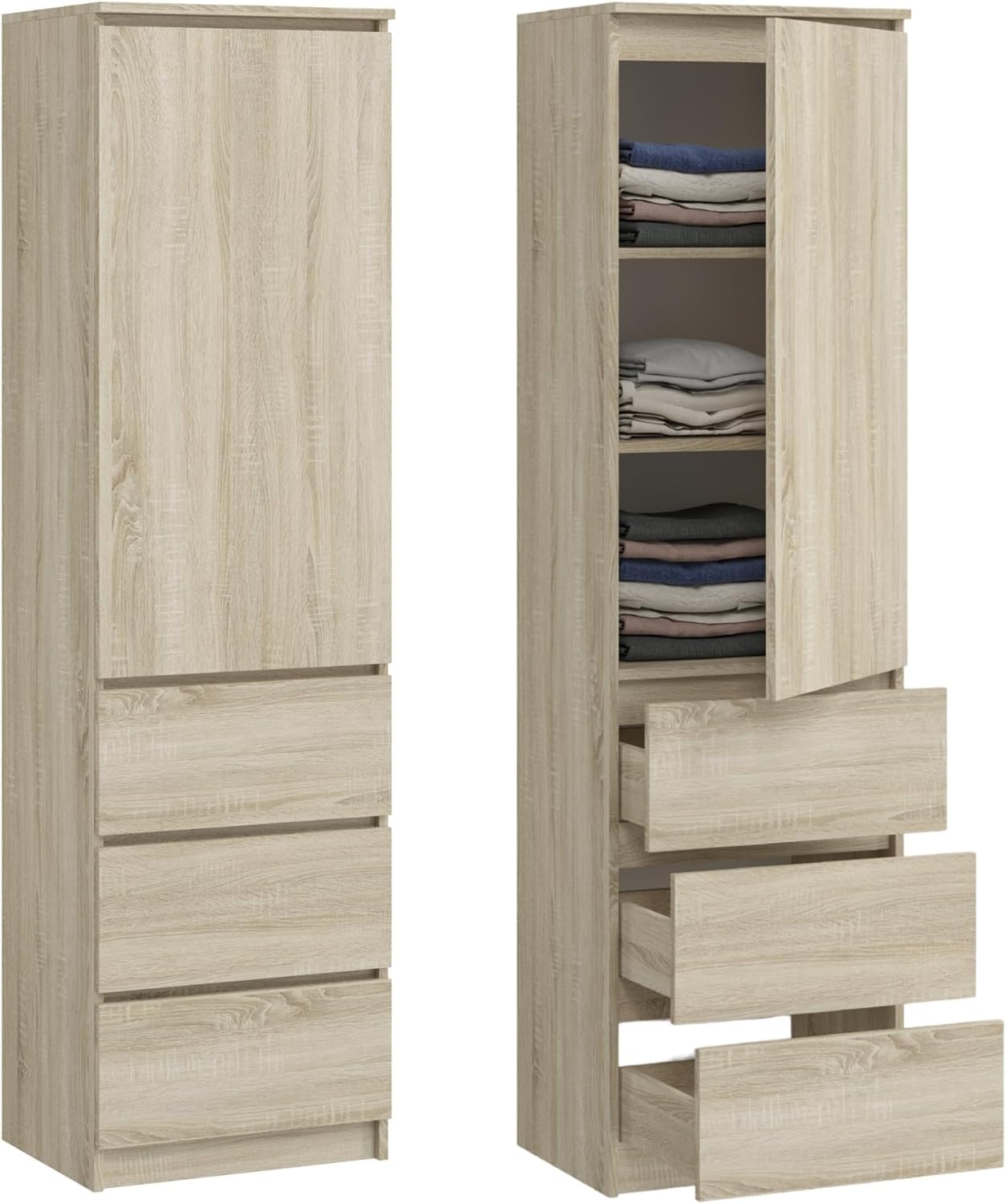 Home Collective Armoire Polyvalente avec 3 étagères et 3 tiroirs | Meuble Compact et Fonctionnel pour Chambre, Couloir ou Bureau | 40x50x180 cm (LxPxH) | Sonoma