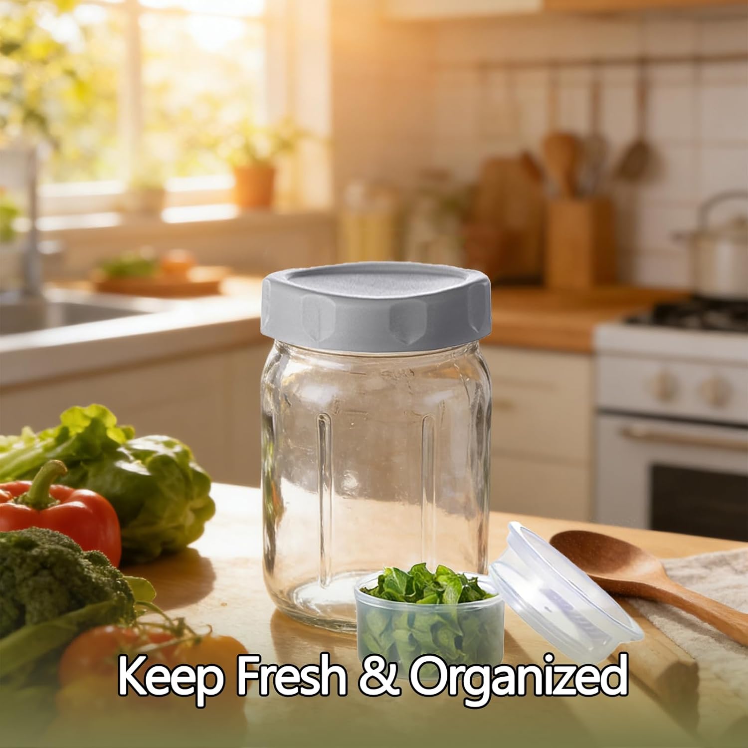 Glass Salad Jars with Lids, Two Small Built-in Boxes - Leakproof Salad Container with Secure Lid - Portable Meal Prep Jar Jar Salad Container, for Office, 32oz Mason Jars(1 Set) - Image 2