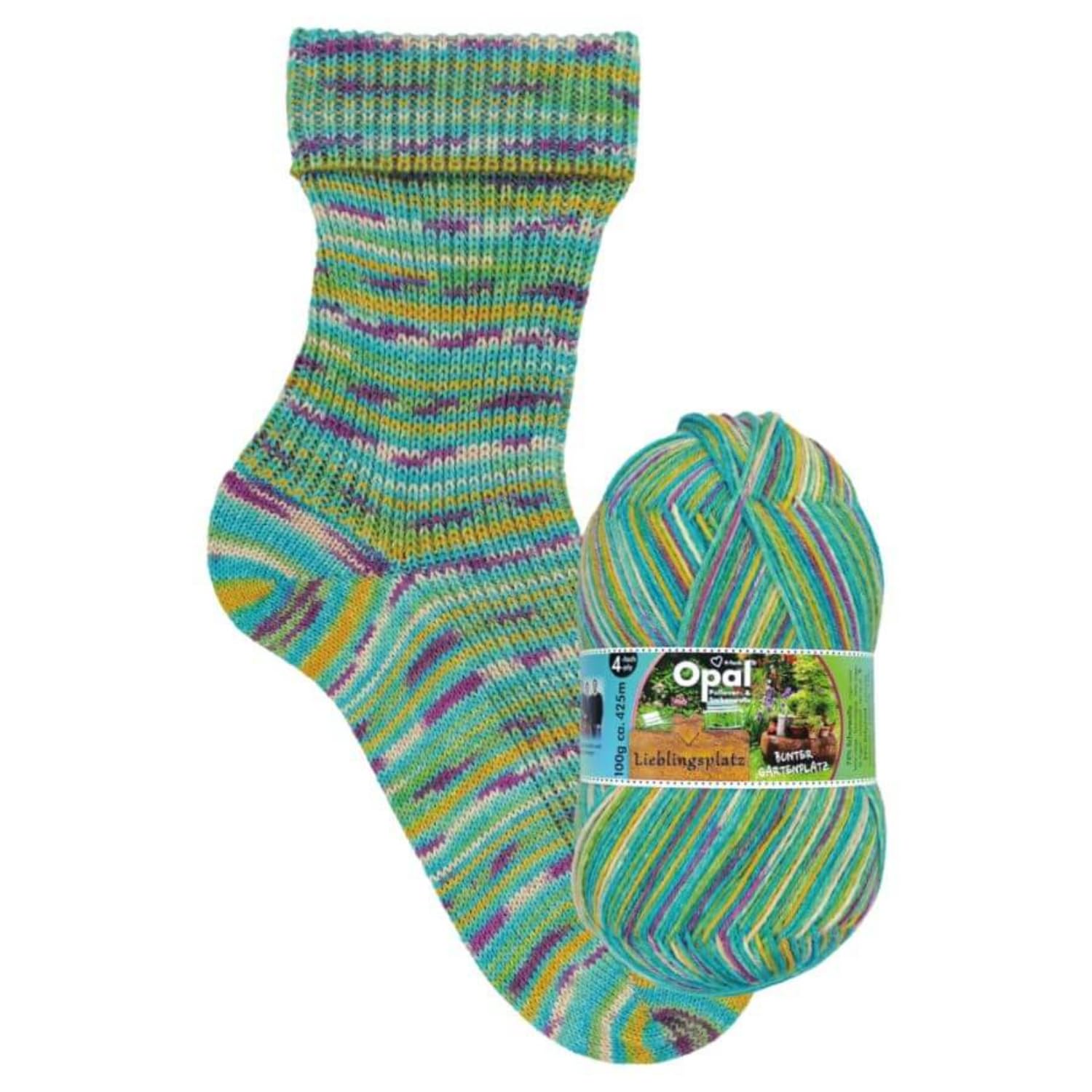 Opal Lieblingsplatz (425m) 4-Ply Yarn - Wool-Blend, for Knitting Warm Socks with Unique Colour Patterns, 11464, 1 x 100g