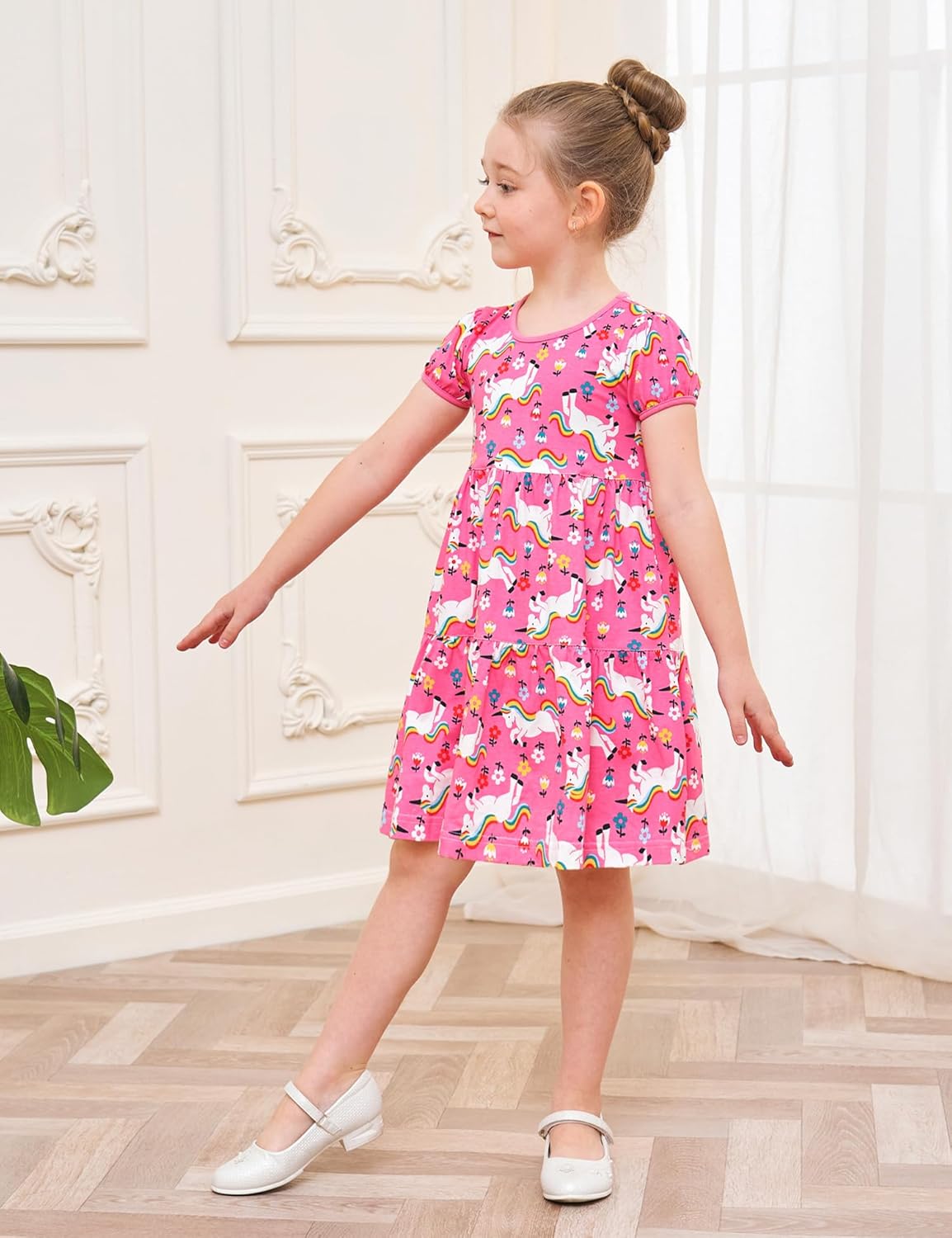 Bumeex Girl's Dresses Cotton Ruffle Sleeve Tiered Swing A-Line Cute Midi Casual Sundress - Image 4