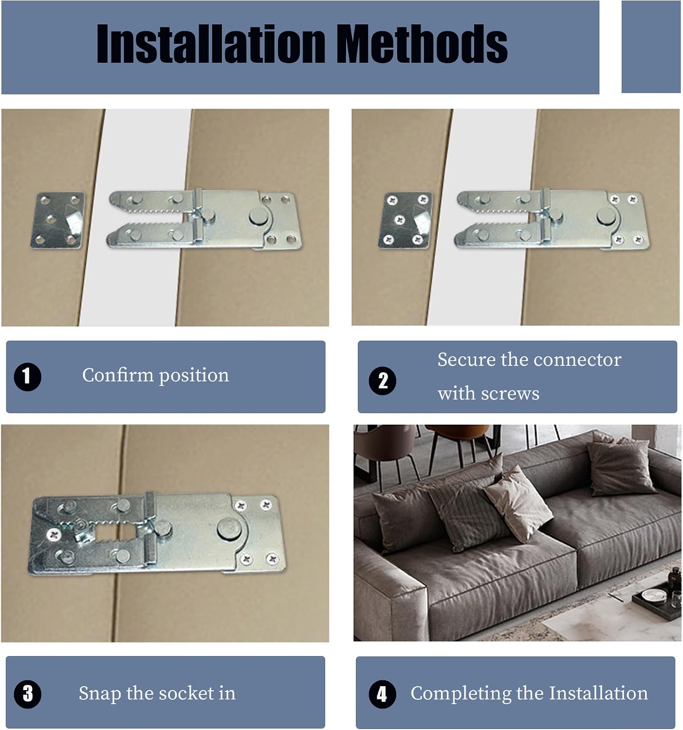 Couch Connectors - 2 Pack Heavy Duty Steel Furniture Connectors for Sectional Sofas - Couch Clamps & Clips to Keep Your Sectional Stay Together - Sofa Connector Bracket Included