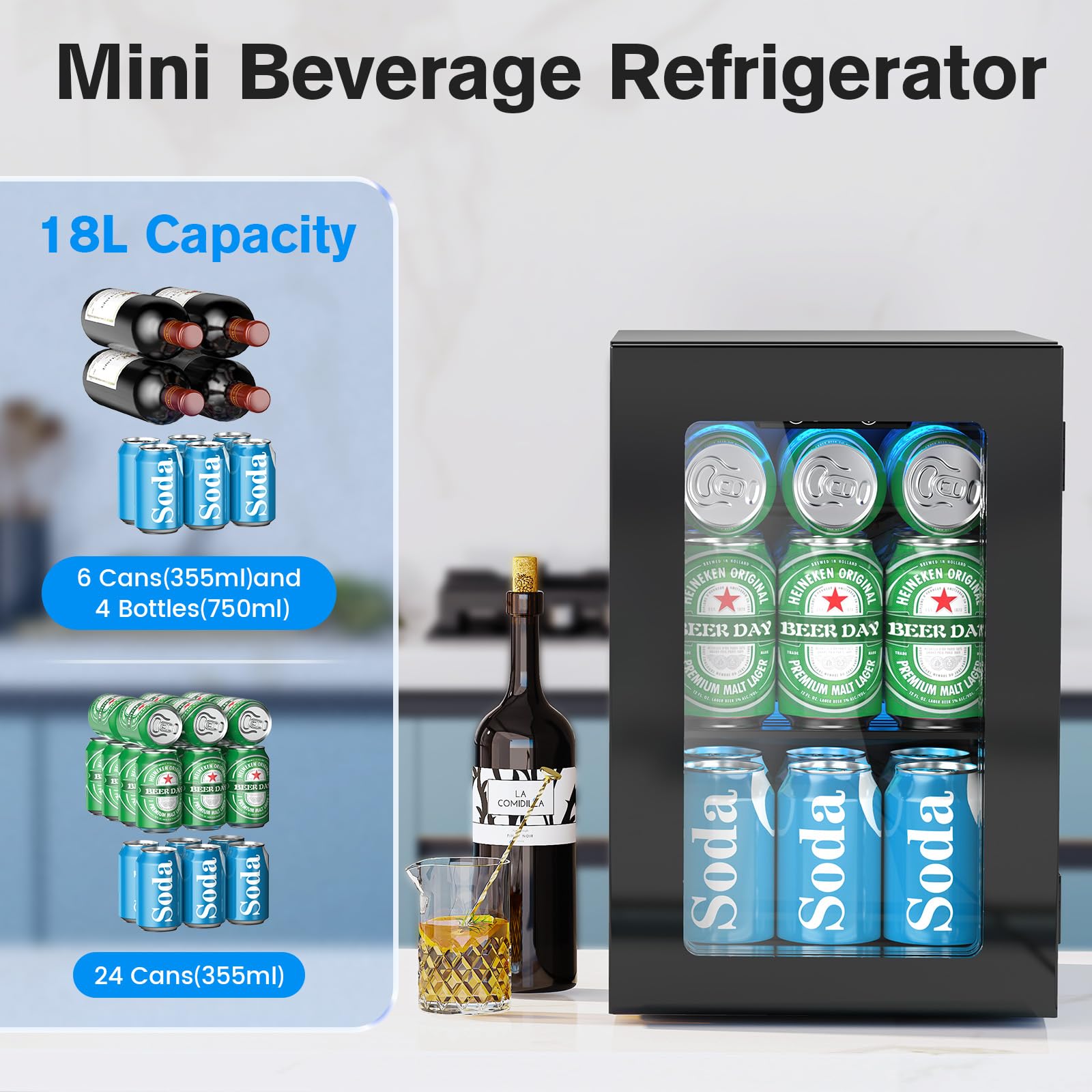 Electactic 24 Cans Beverage Refrigerator Cooler, Mini Fridge Countertop Drink Cooler For Soda, Canned Beer, Adjustable Digital Temperature Control For Home Dorm Office, Black on Fridge.com - View 4