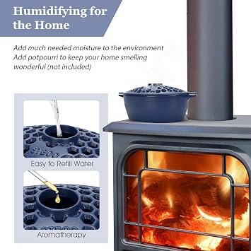 Wood Stove Steamer Cast Iron for Home Heating, Blue, 2.7 Quart