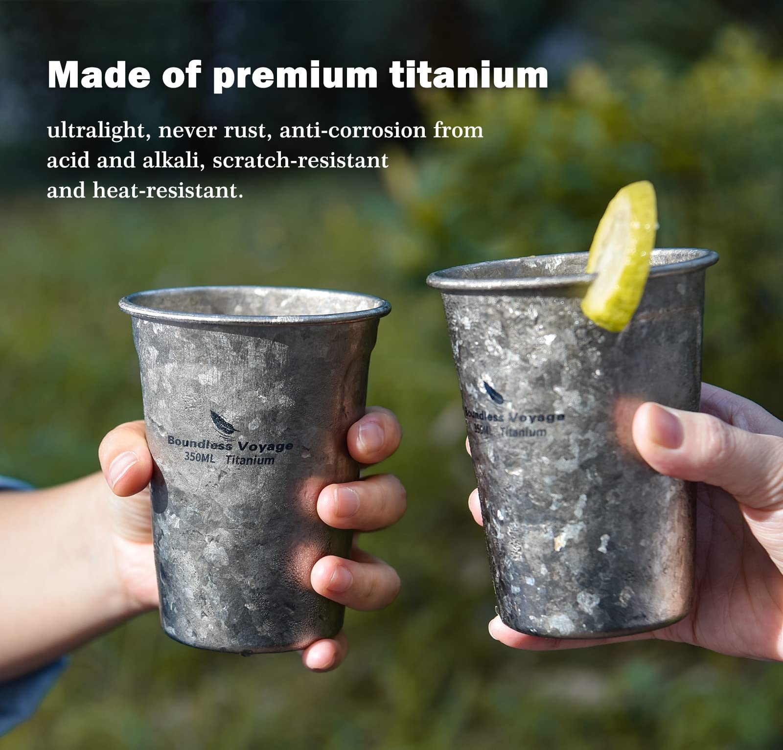 Boundless Voyage Tasse en titane avec couvercle pour camping en plein air, ultralégère pour eau, thé, café, capacité 200 ml/300 ml/450 ml (300 ml (10 fl oz